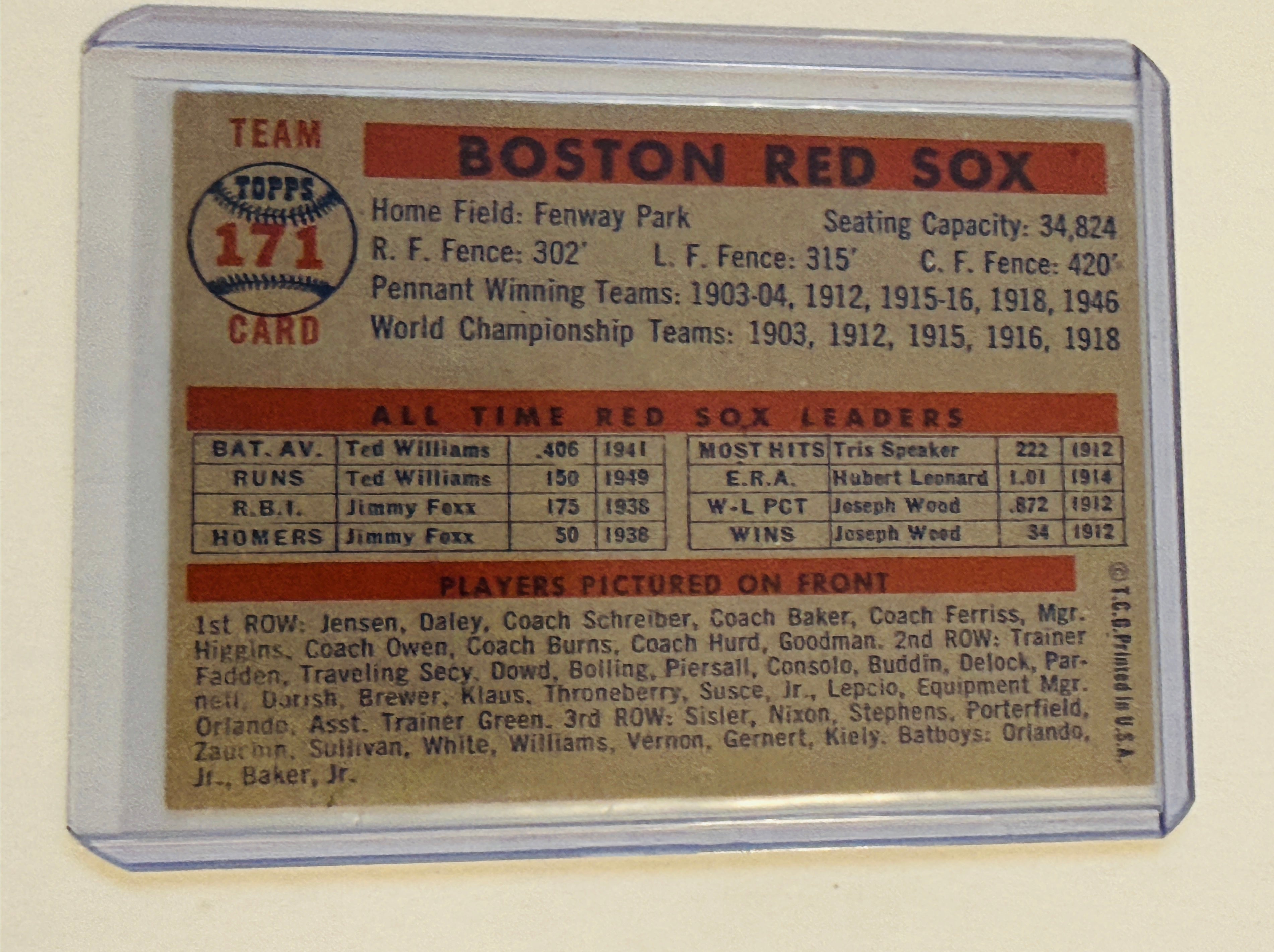 1957 Topps some Red Sox team, high-grade condition, baseball card