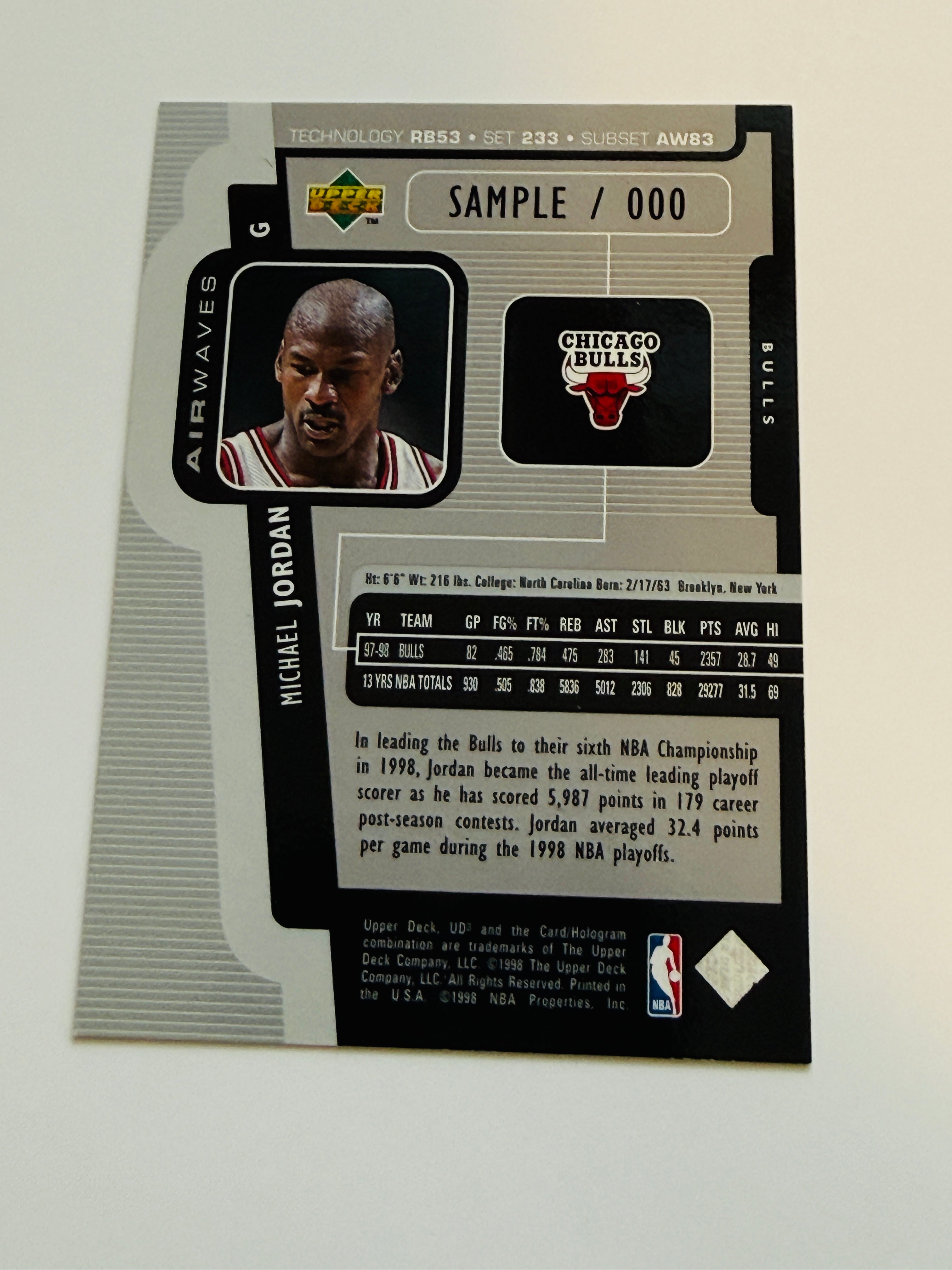 Michael Jordan Upper Deck, UD3 rare sample promo basketball card 1998