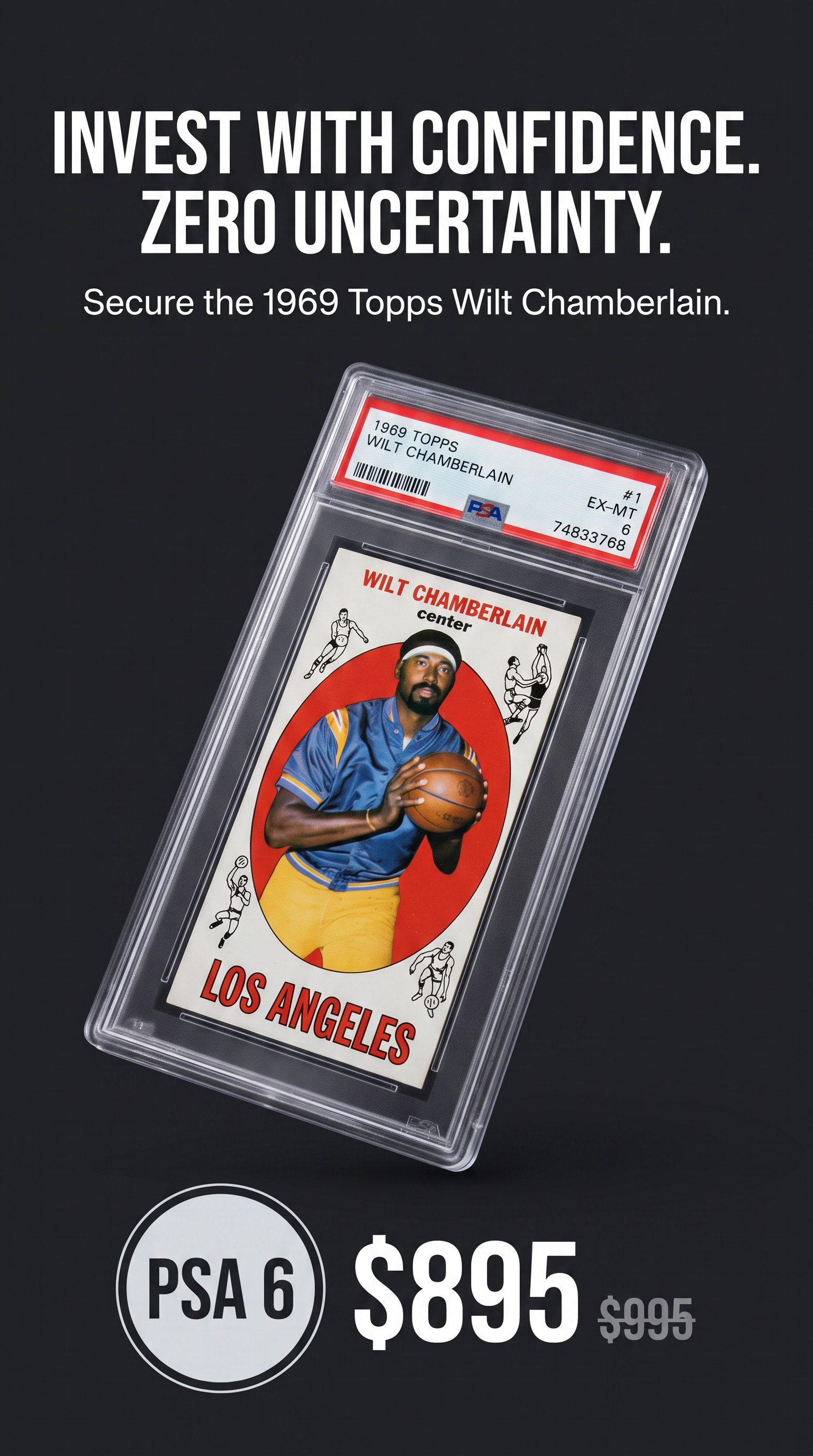 Wilt Chamberlain, NBA legend rare PSA 6 graded basketball card 1969