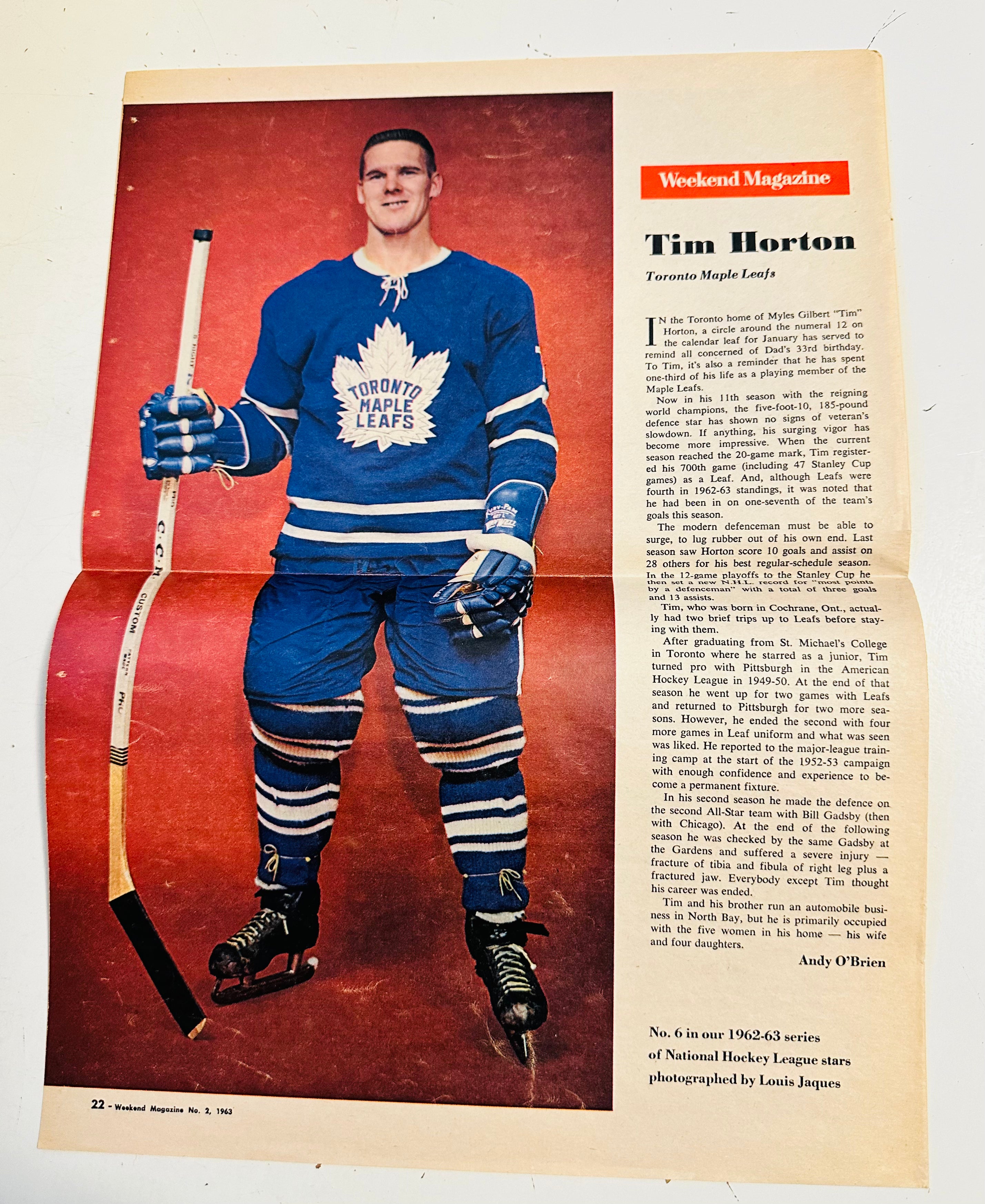 Tim Hortons Toronto Maple Leafs, Toronto Star weekend, magazine folded ad, 1963