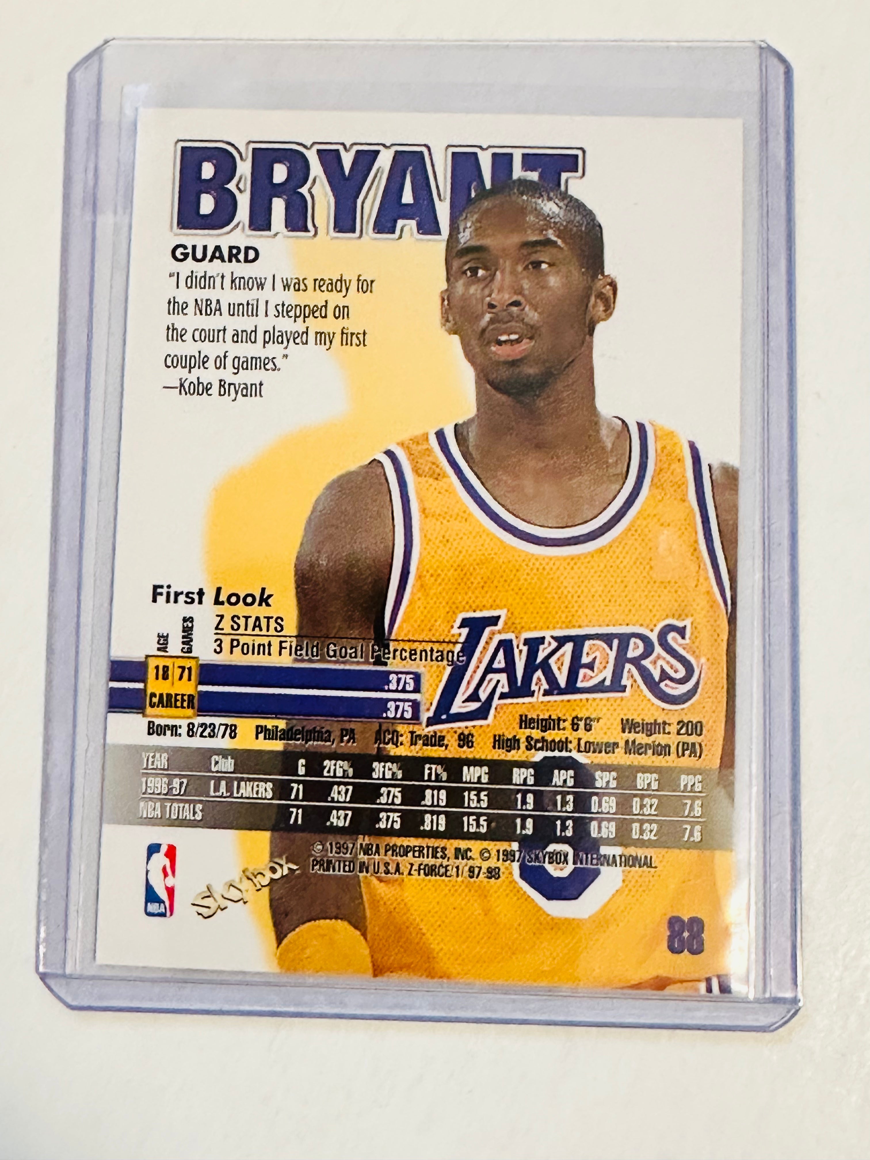 Kobe Bryant Z force skybox second year basketball card, high-grade condition