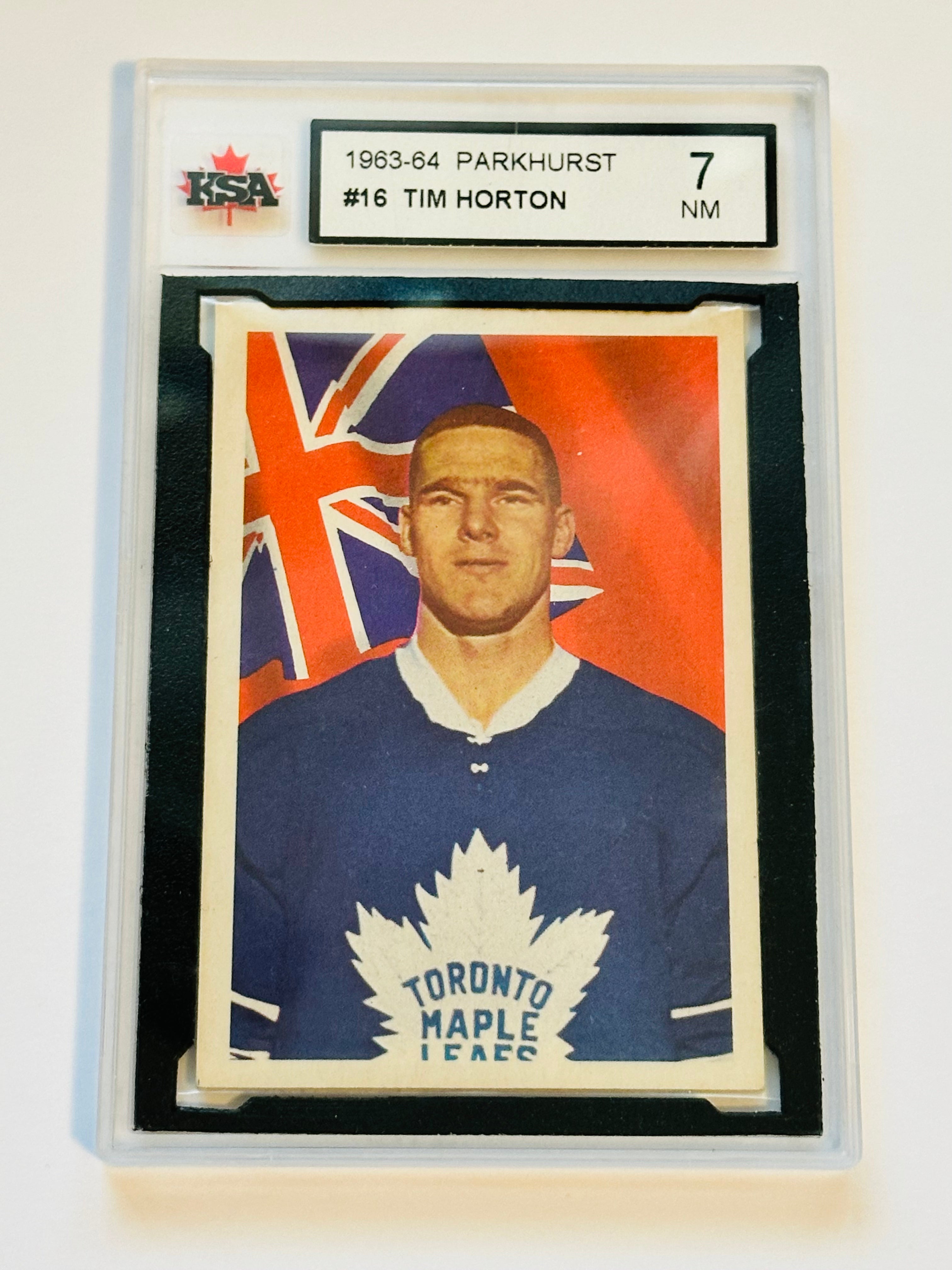 1963-64 Parkhurst Tim Horton rare KSA 7 high graded hockey card 1963-64 Parkhurst Tim Horton rare KSA 7 high graded hockey card