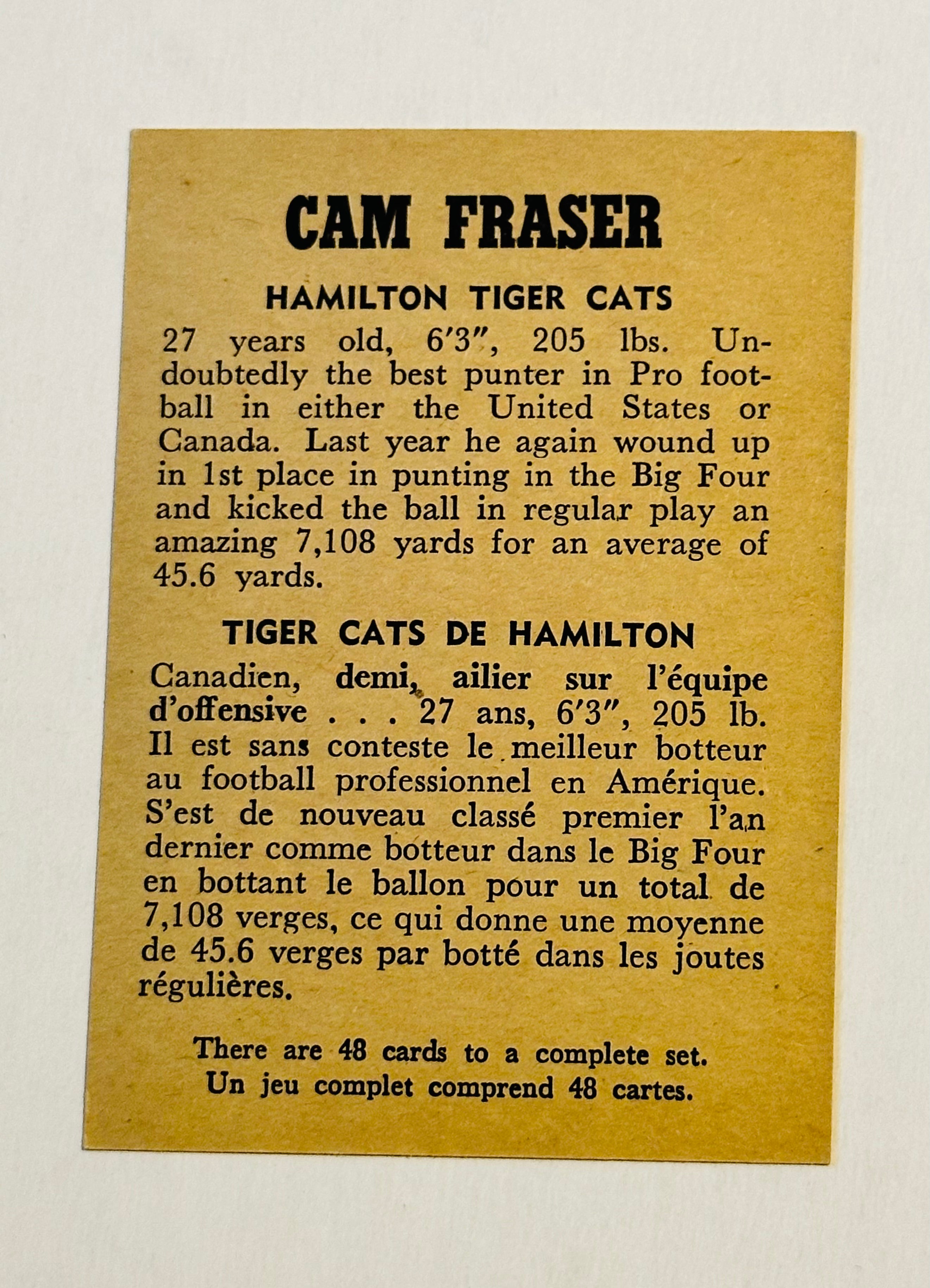 1959 Wheaties CFL rare football great condition card of Cam Fraser