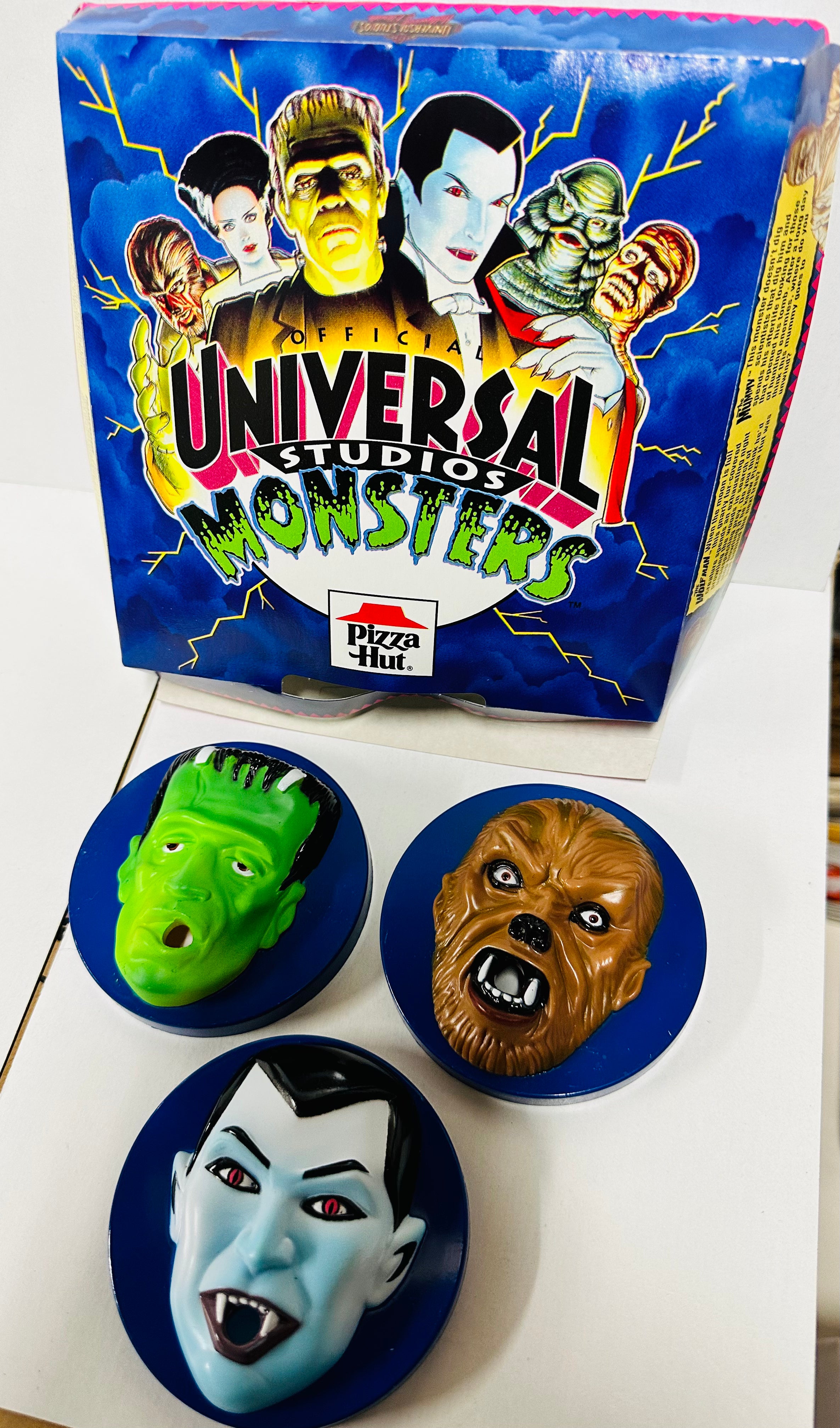 Universal Monsters rare Pizza Hut display box with cup lids 1989.