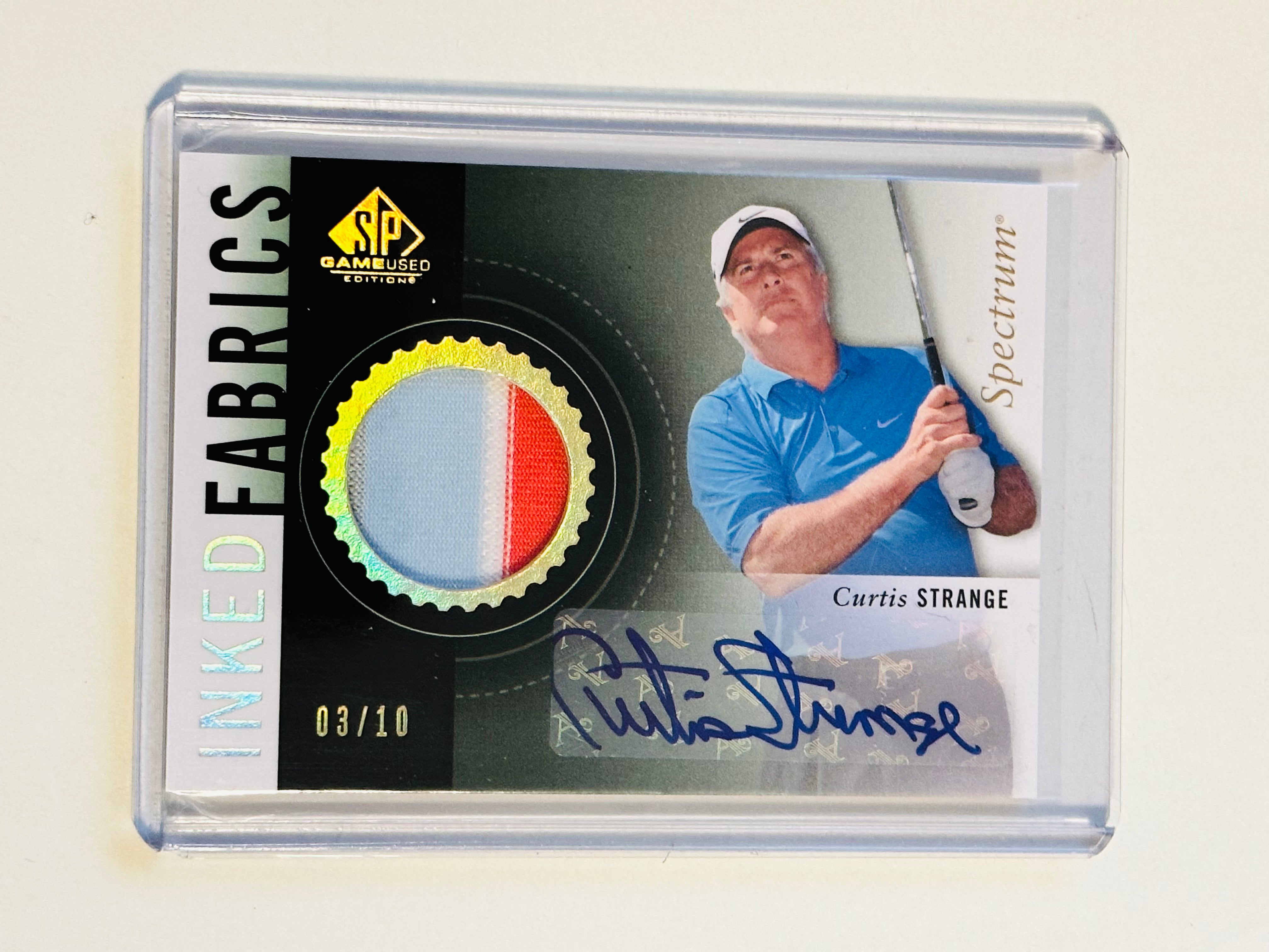 PGA Golf rare Curtis Strange rare Upper Deck autograph fabric insert numbered card