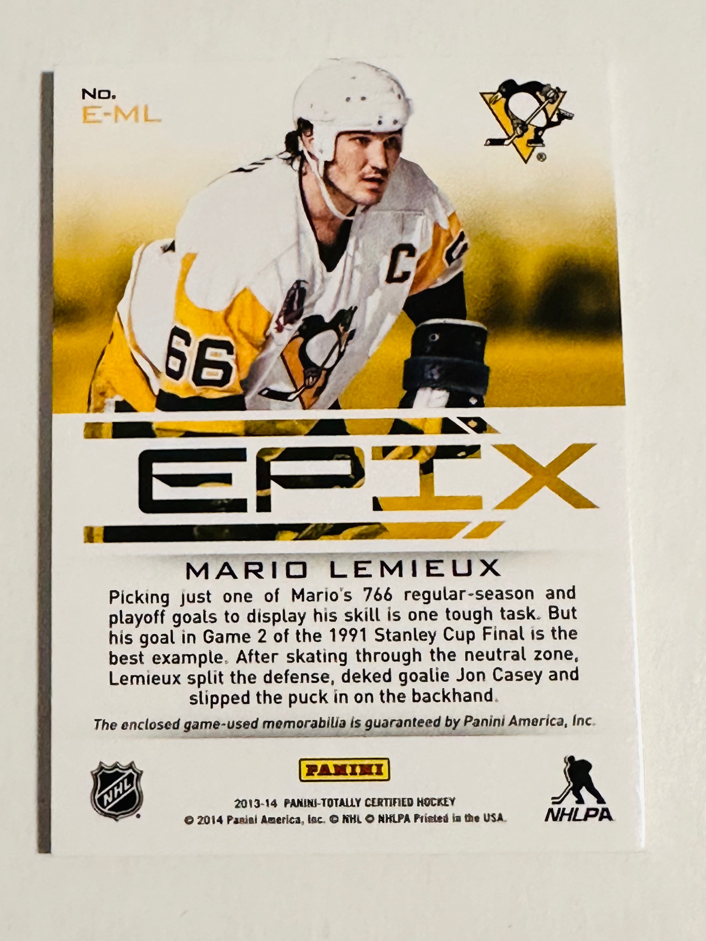 Mario Lemieux Epix rare memorabilia insert hockey card 2013/14