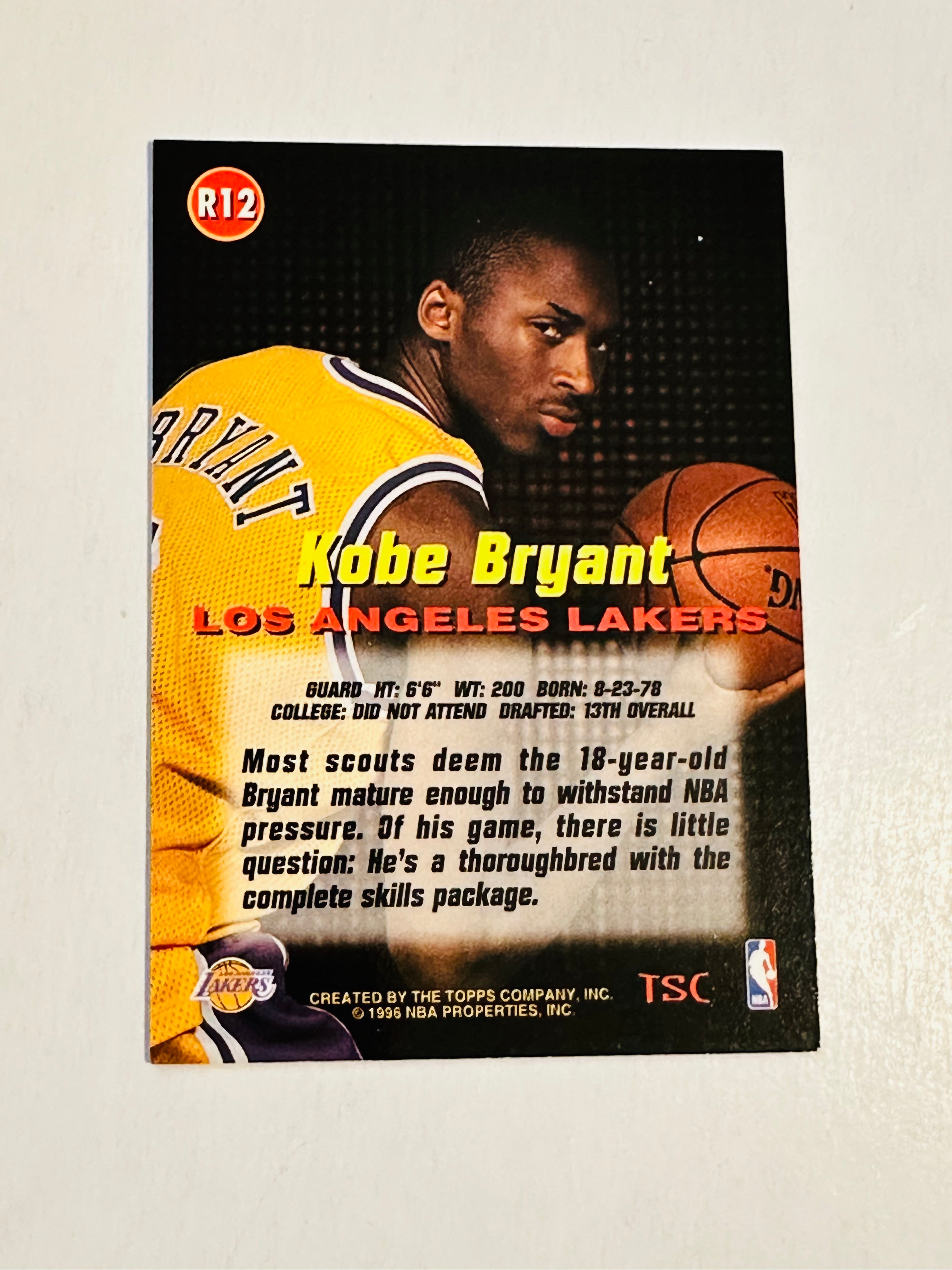 Kobe Bryant NBA legend top stadium club high-grade condition rookie card, 1996