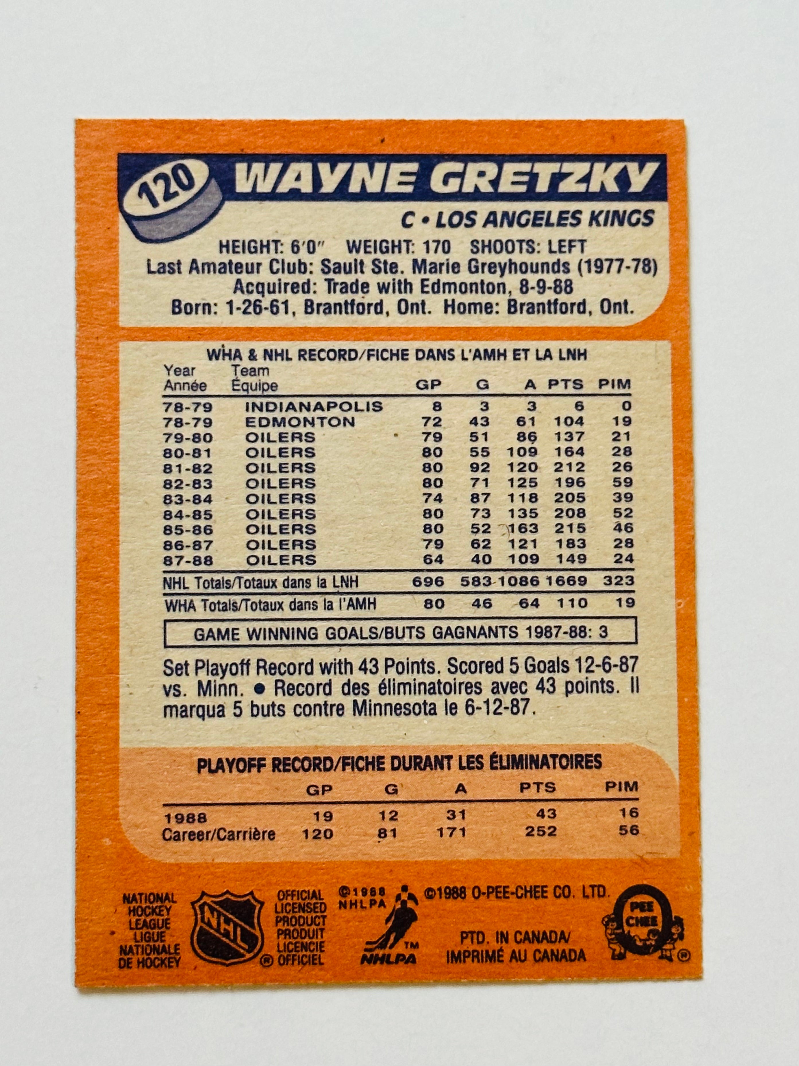 Wayne Gretzky amazing opc high grade condition hockey card 1988-89