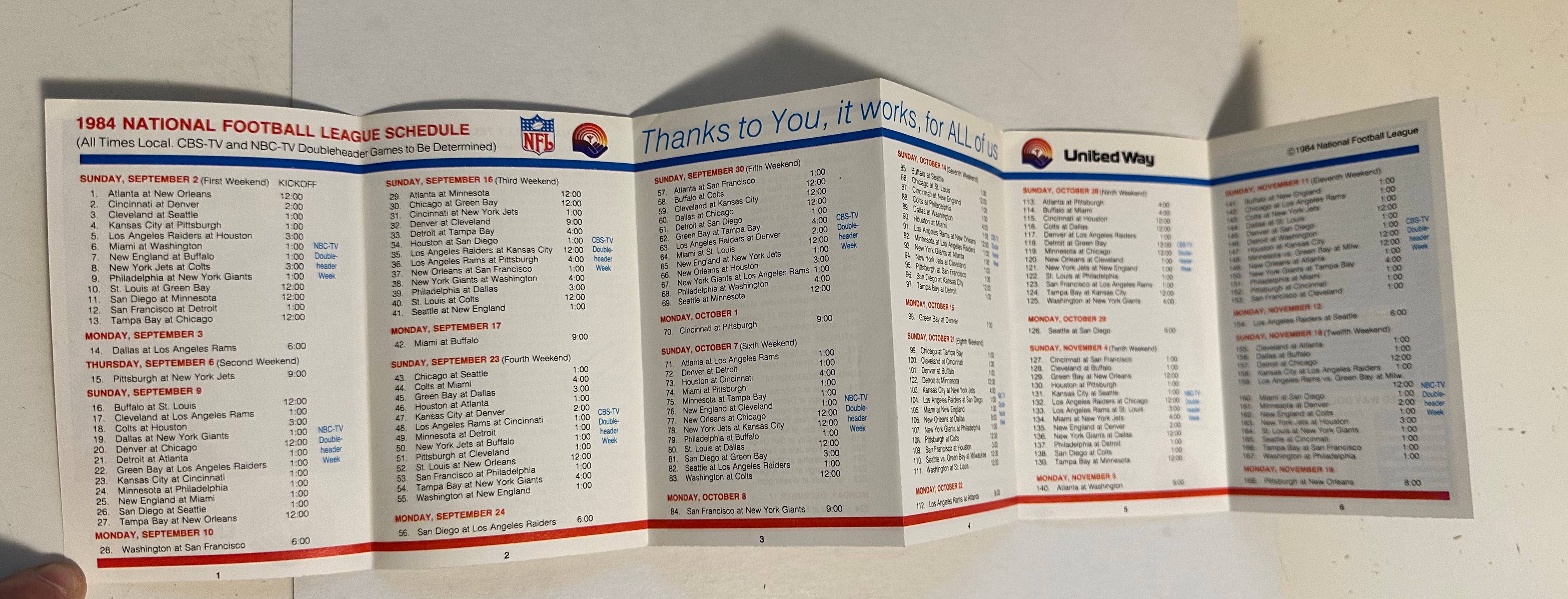 Dan Marino, Miami Dolphins, NFL football legends, rare rookie football schedule 1984