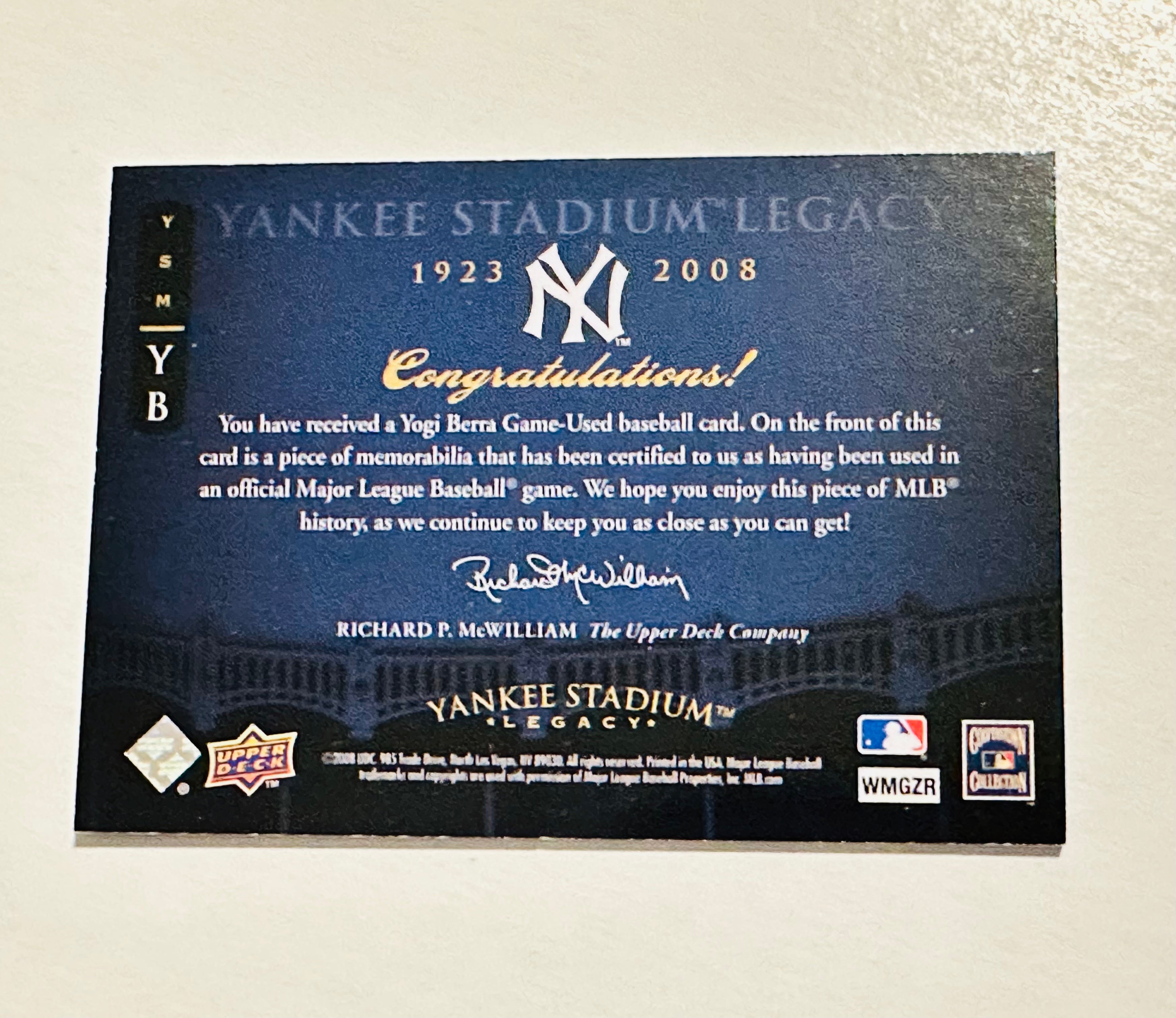 Yankees yogi, Berra baseball legends memorabilia, Insert card