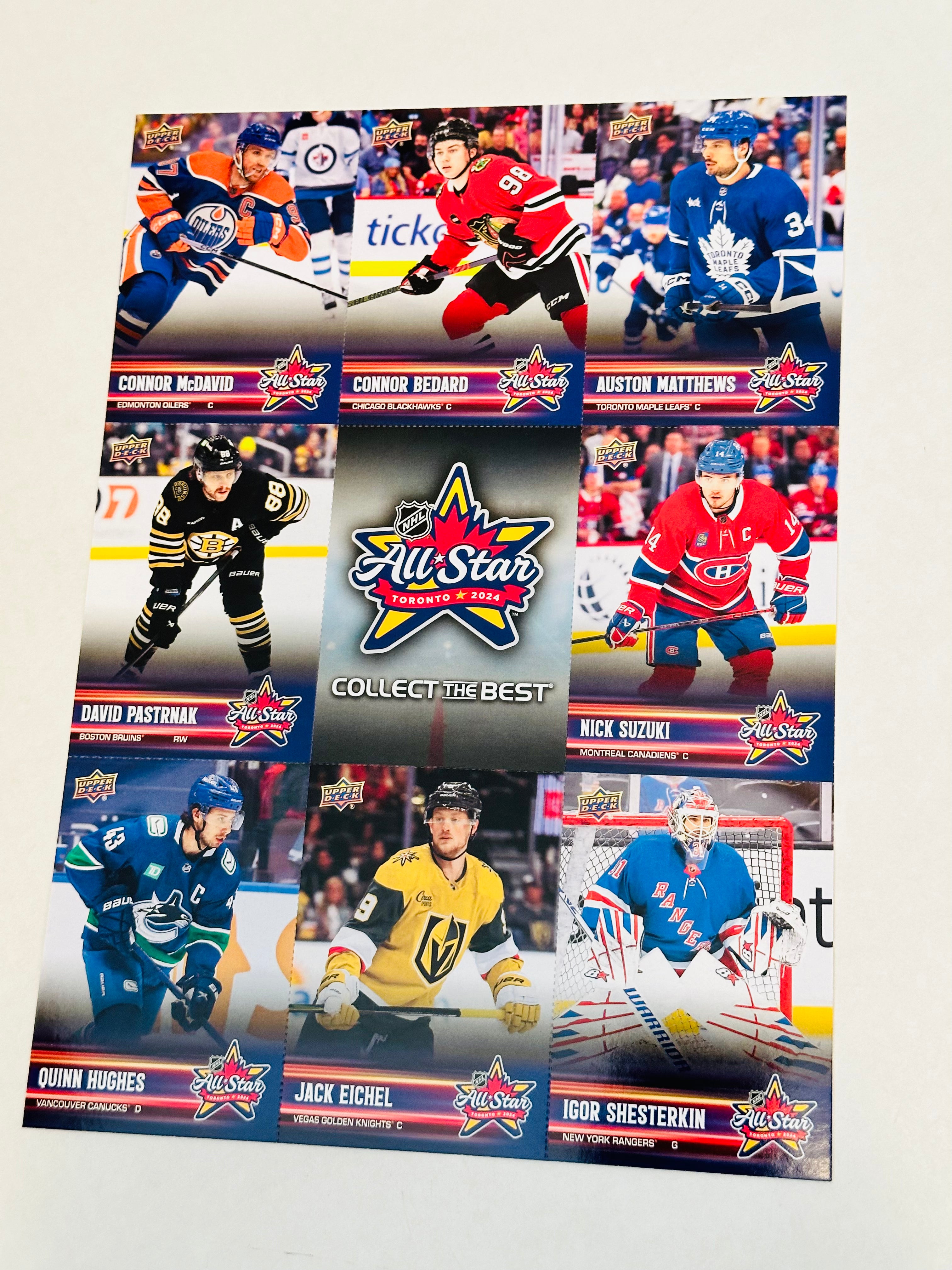 Connor Bedard Upper Deck Rookie hockey card All-Star game limited issued uncut cards sheet 2024