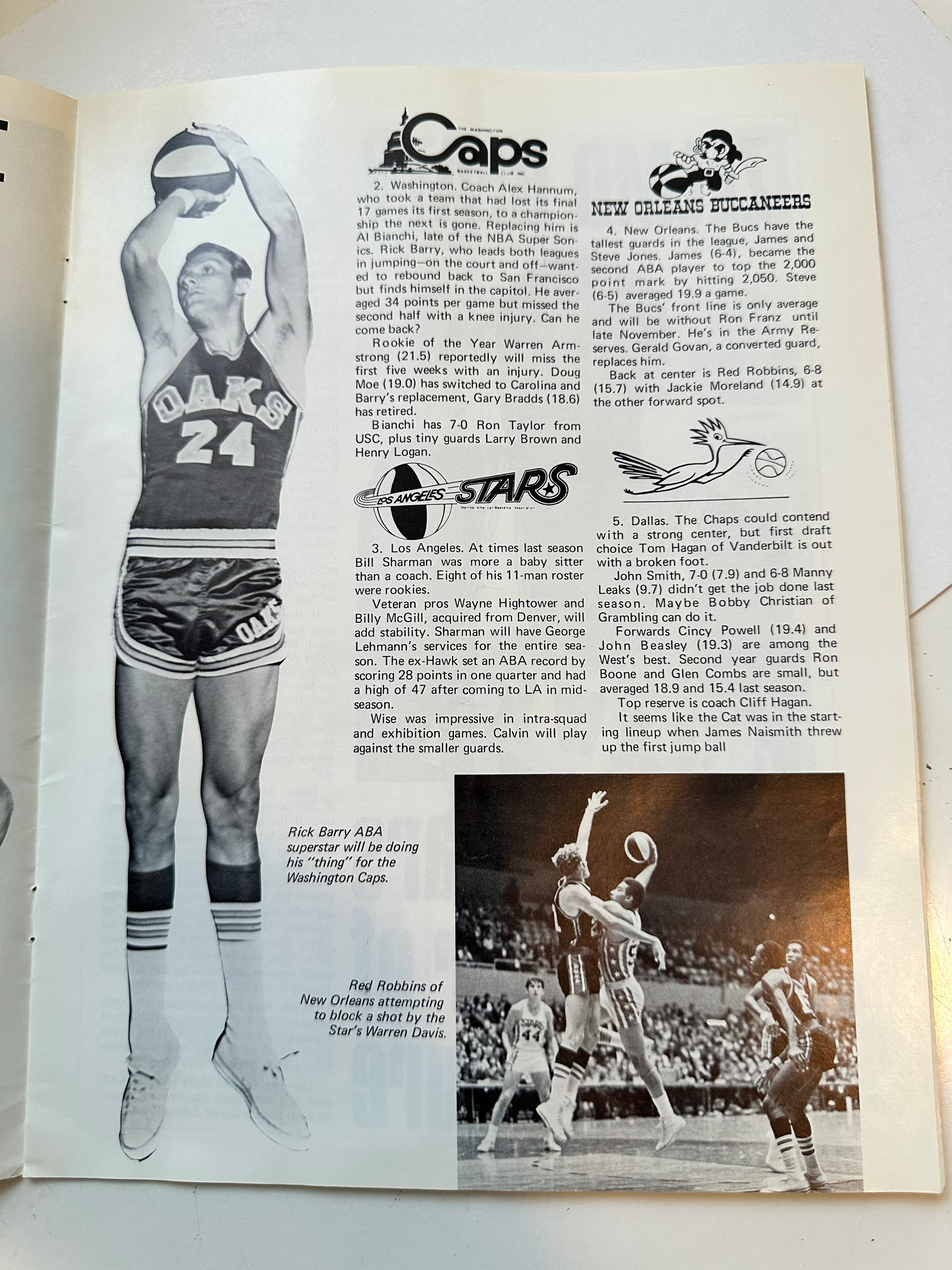 LA Stars Vs Pacers basketball ABA original program 1969