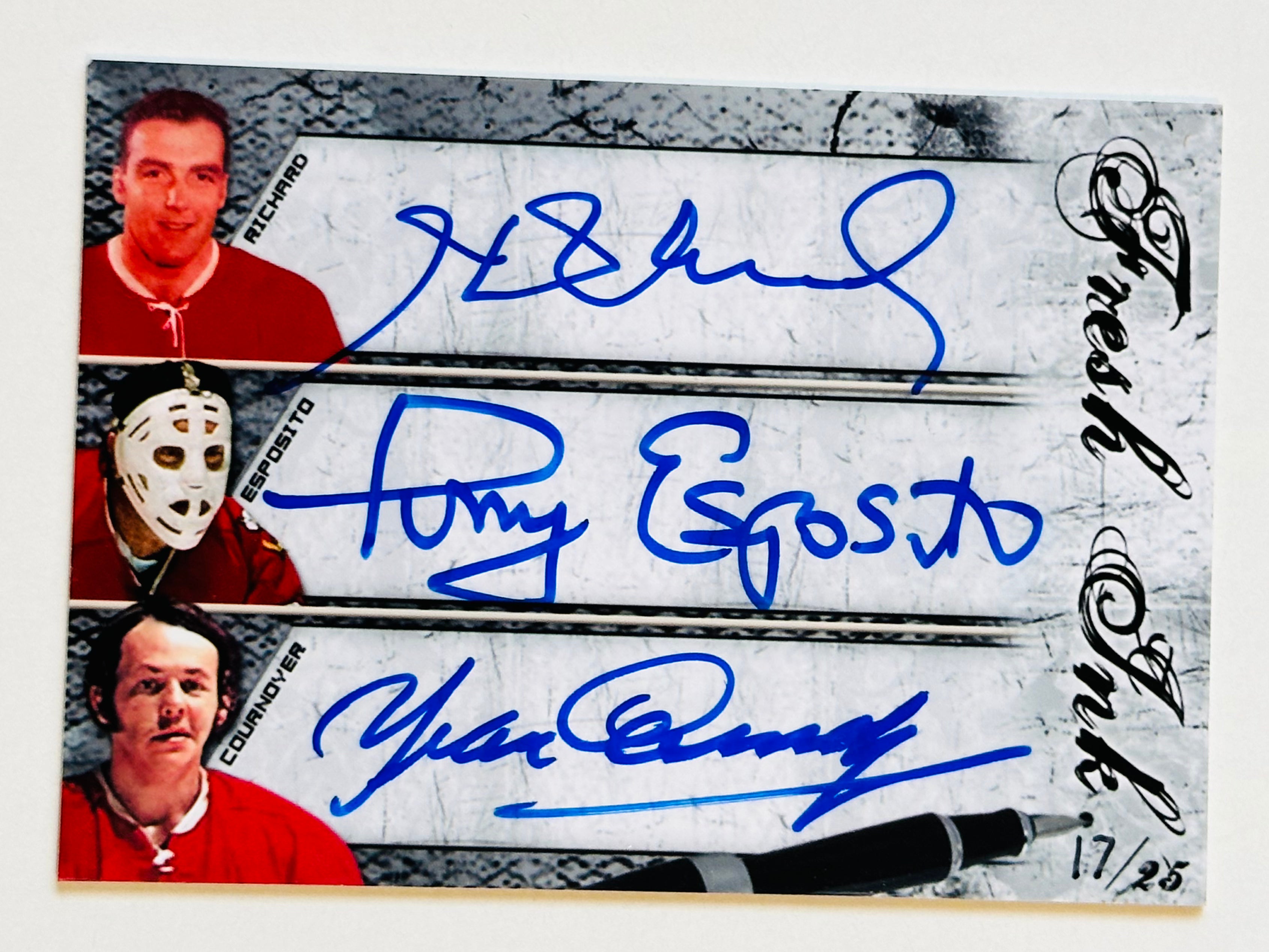 Montreal Canadiens rare triple autograph numbered hockey card 17/25