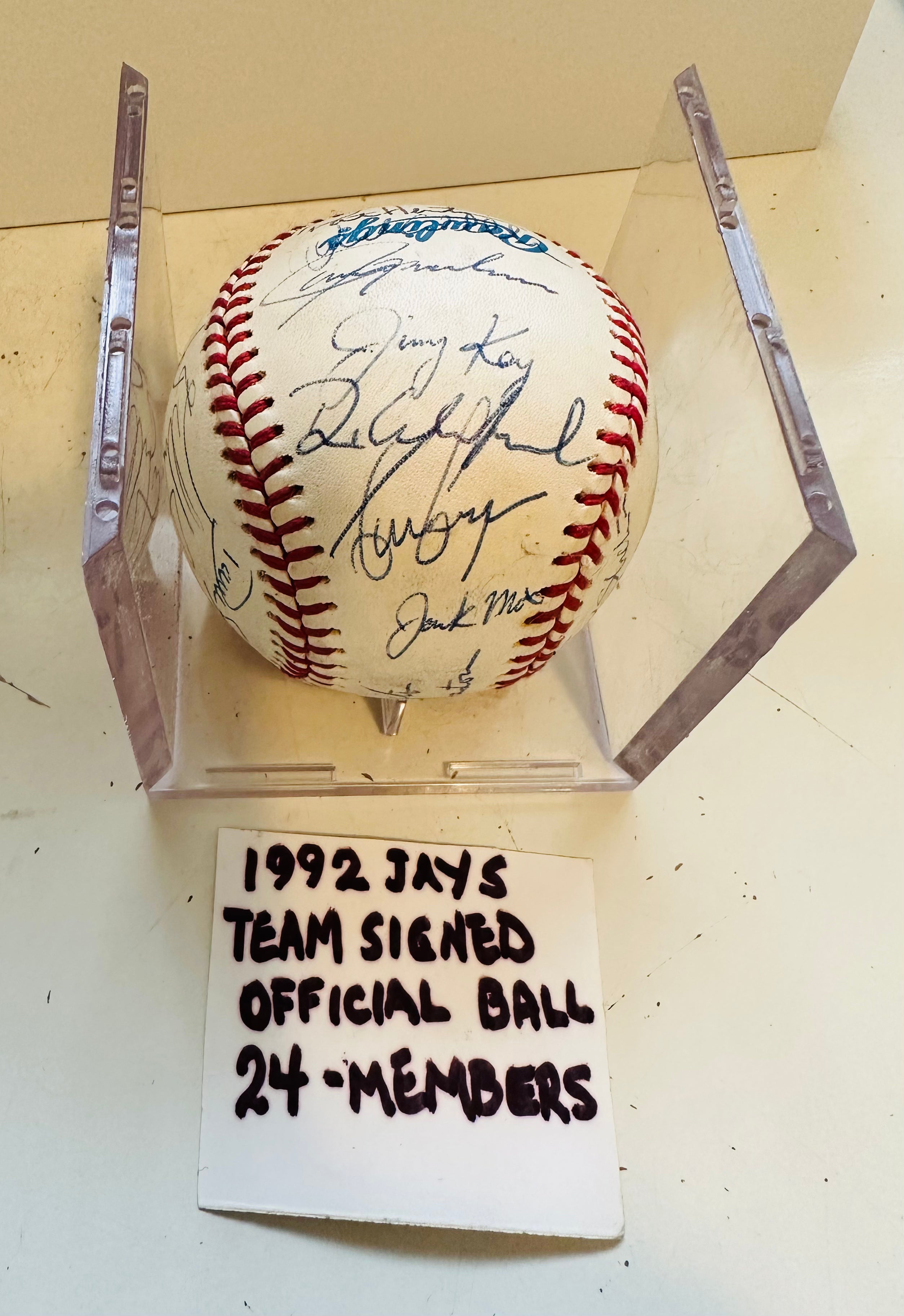 1992 World Series American League baseball signed by 24 Blue jays in holder with COA