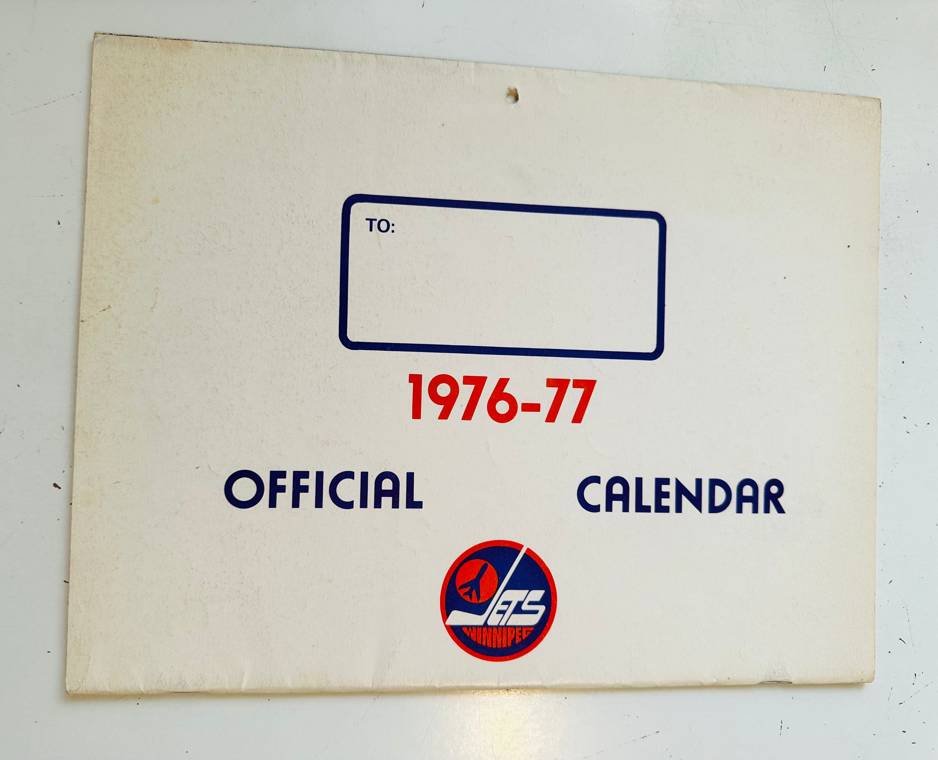 Winnipeg Jets rare hockey calendar 1976-77