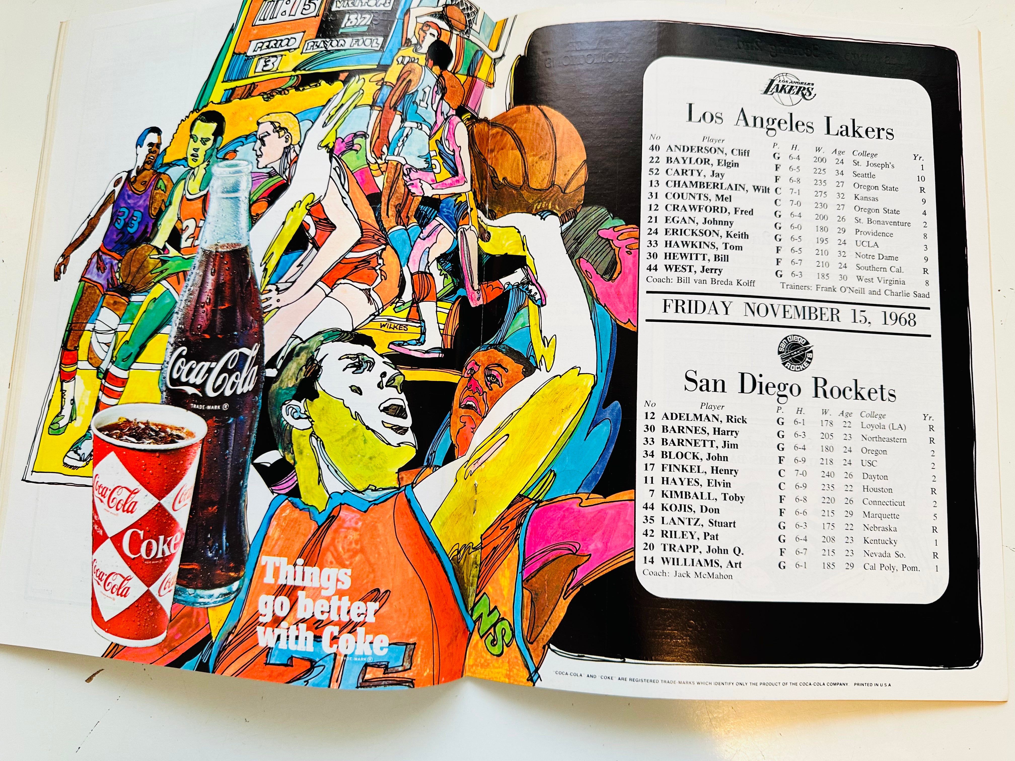 LA Lakers Vs San Diego Rockets rare ABA basketball game program 1968