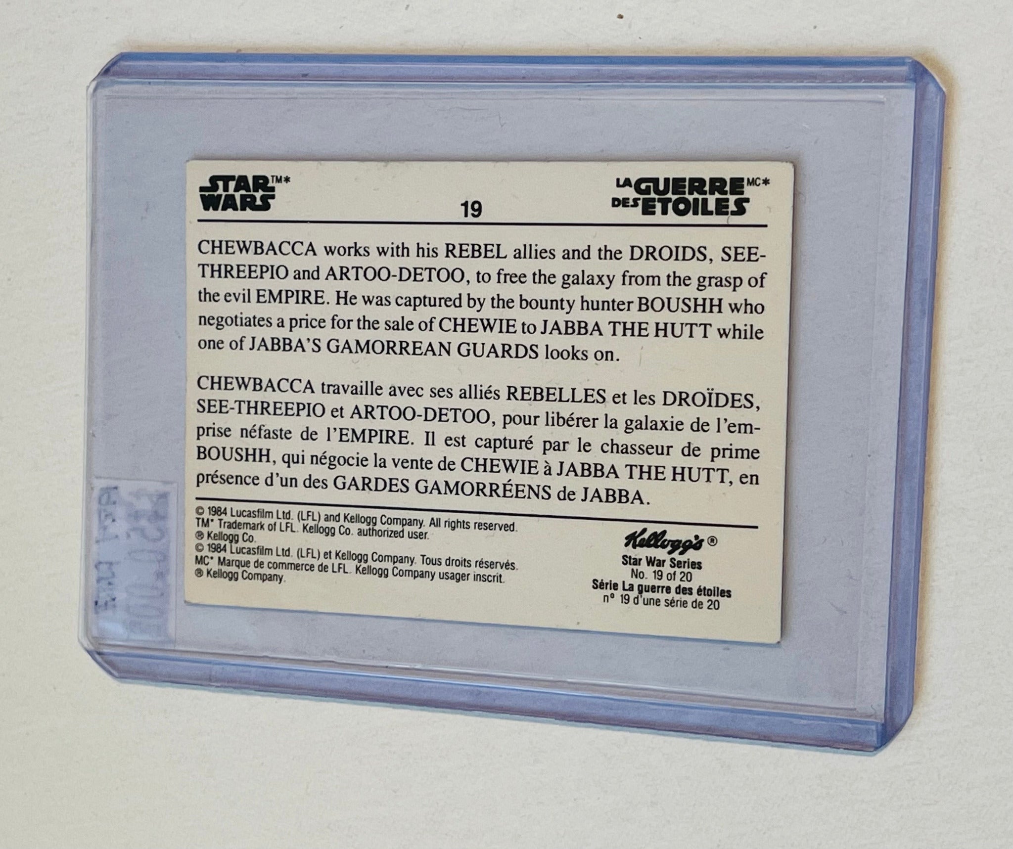 Star Wars Kellogg’s Chewbacca Card – Rare Canadian French Issue – 1994