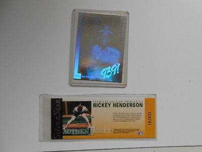 Rickey Henderson limited issued baseball card hologram with ticket 199 Rickey Henderson limited issued baseball card hologram with ticket 199