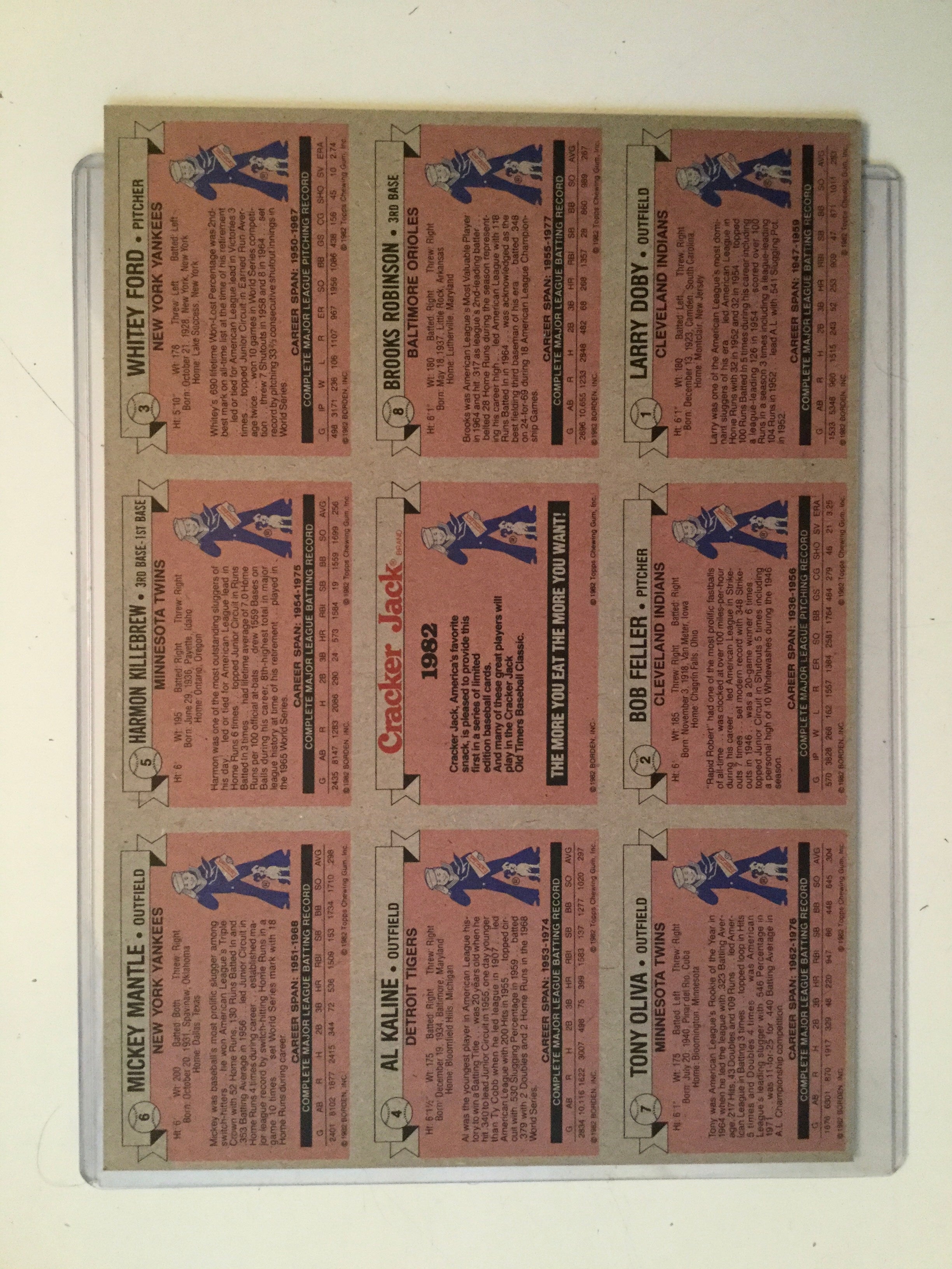 Mickey Mantle baseball card and more Crackerjacks uncut sheet 1982