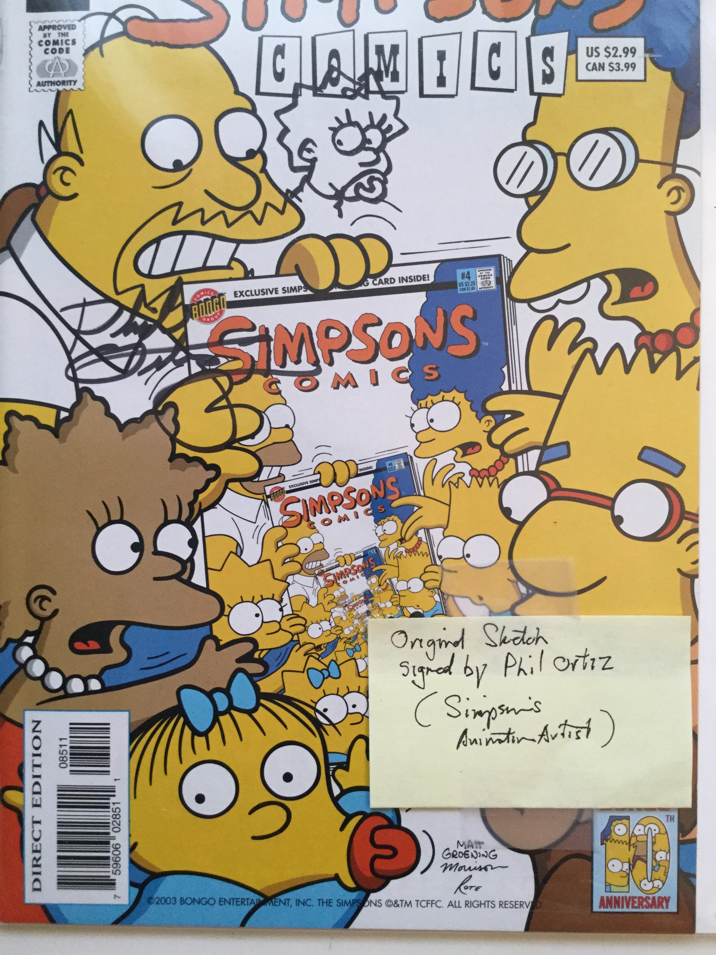 The Simpsons comic with original sketch signed by Phil Ortiz with COA