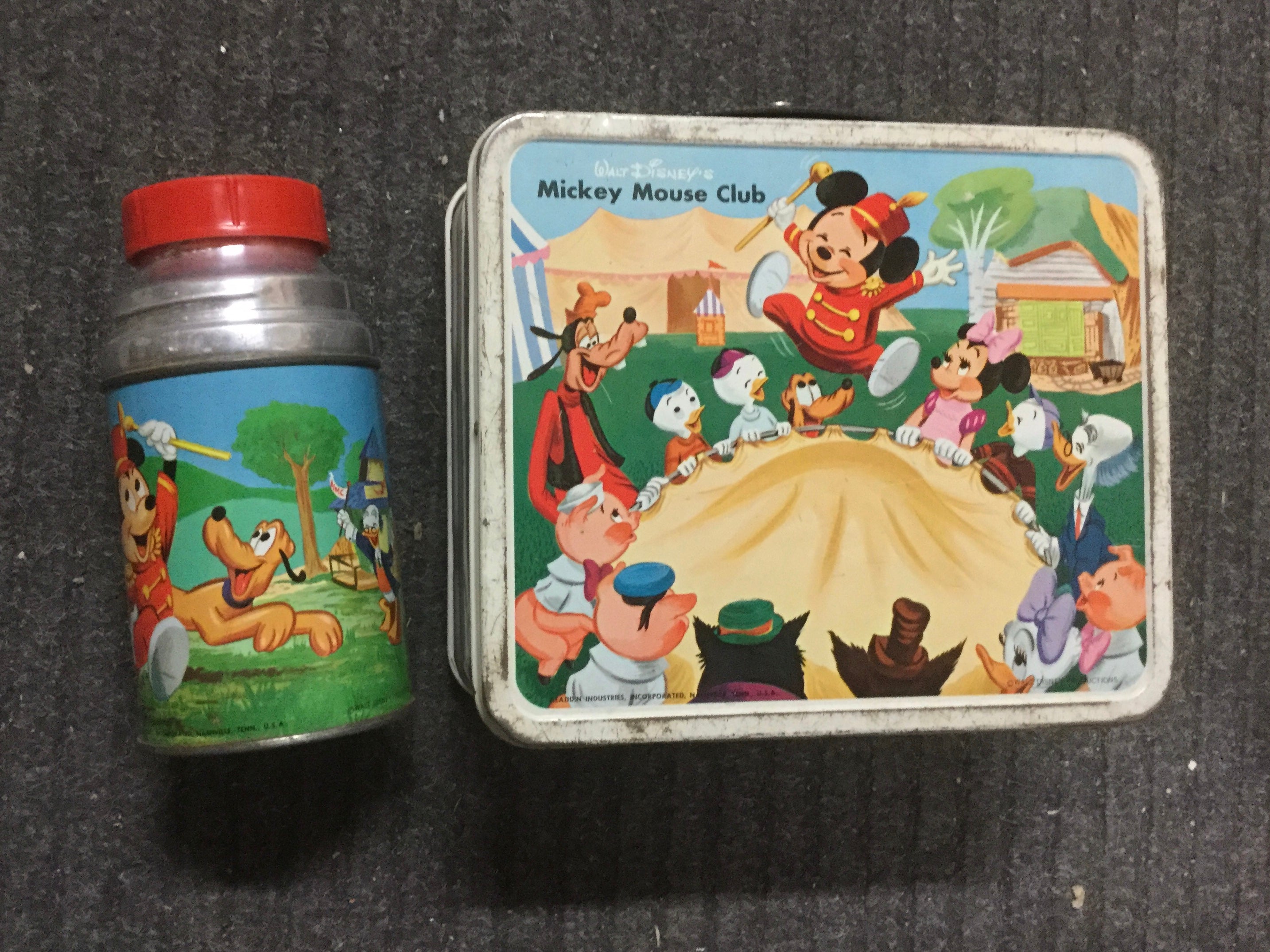 Mickey Mouse Club Rare Disney metal lunch box and metal Thermos 1960s