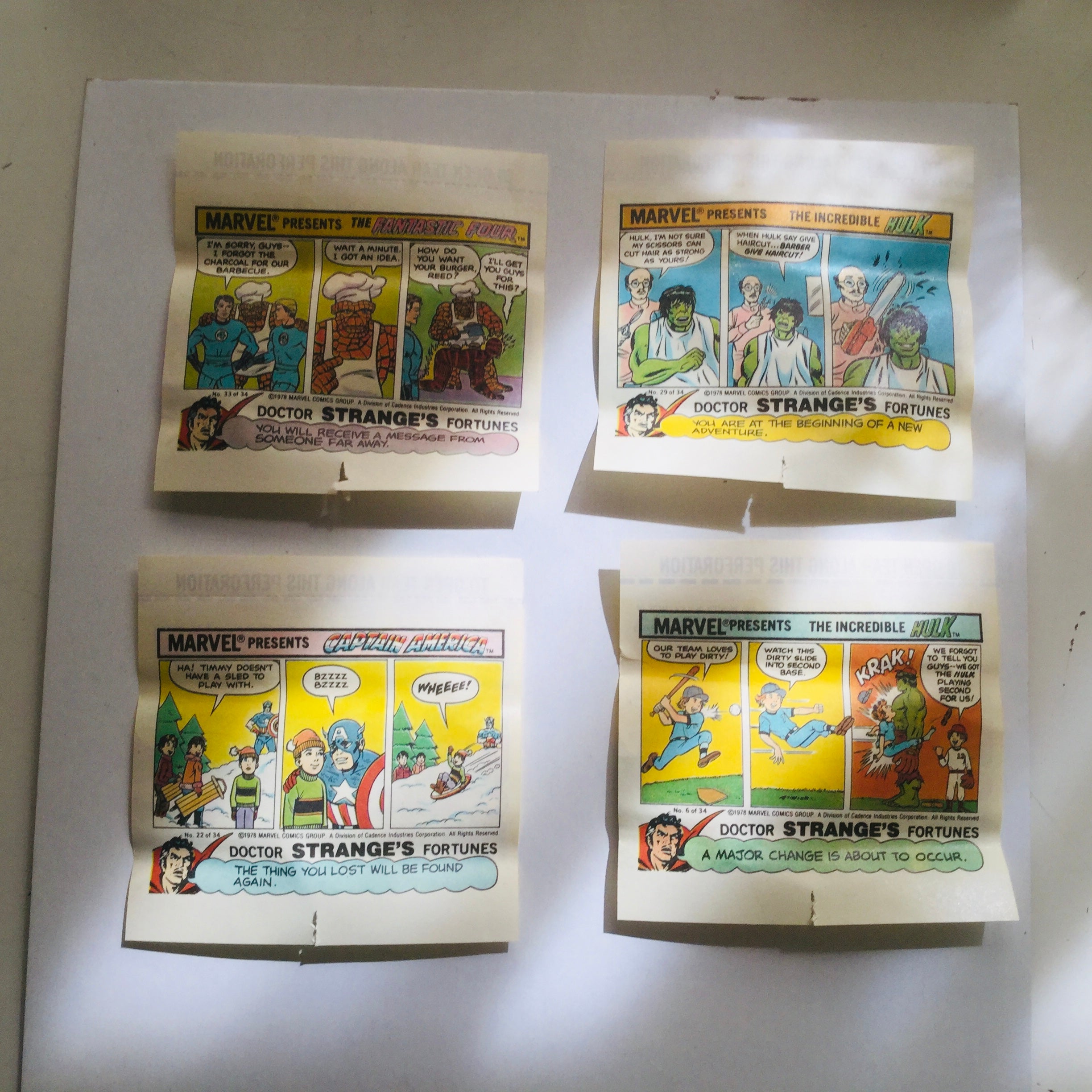 Marvel comics superheroes sugar free gum four wrappers set 1979