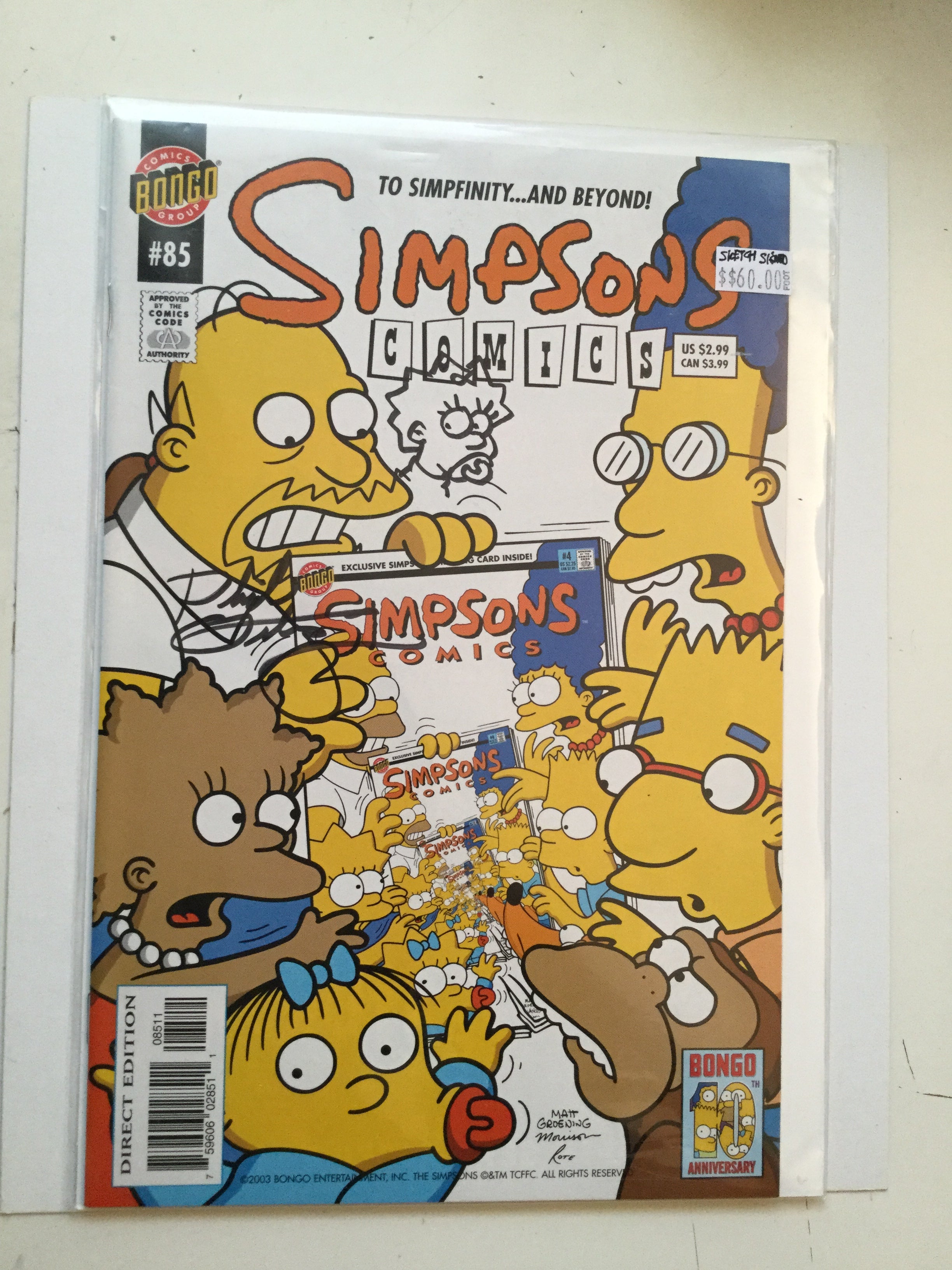 The Simpsons comic with original sketch signed by Phil Ortiz with COA