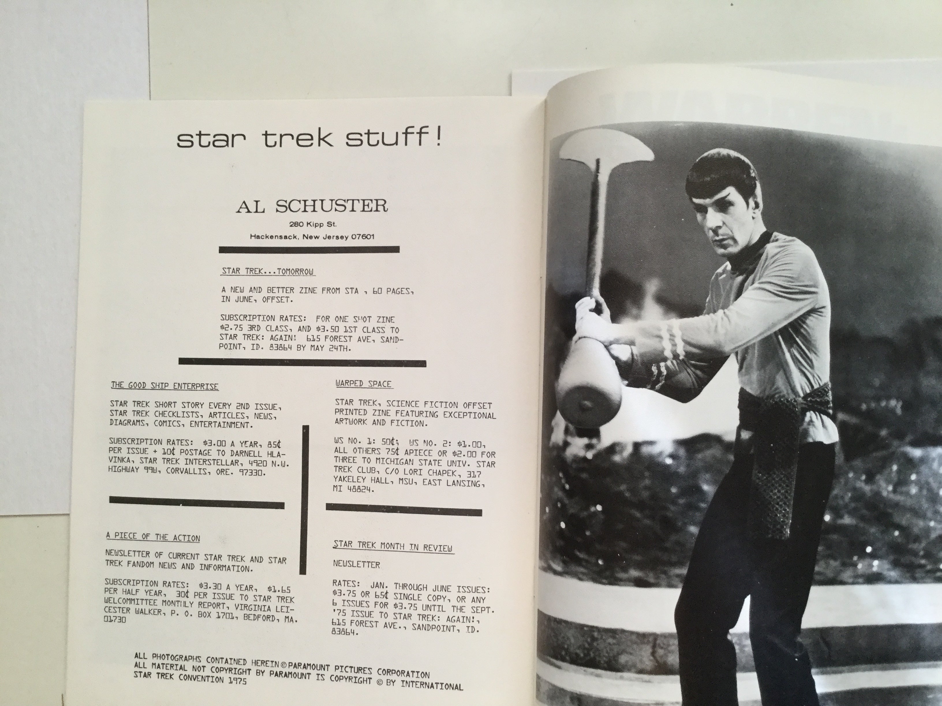 Star Trek TV series early rare convention program 1975