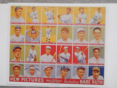 rare old baseball cards Babe Ruth Big League rare vintage uncut card sheet reprinted of 1930s