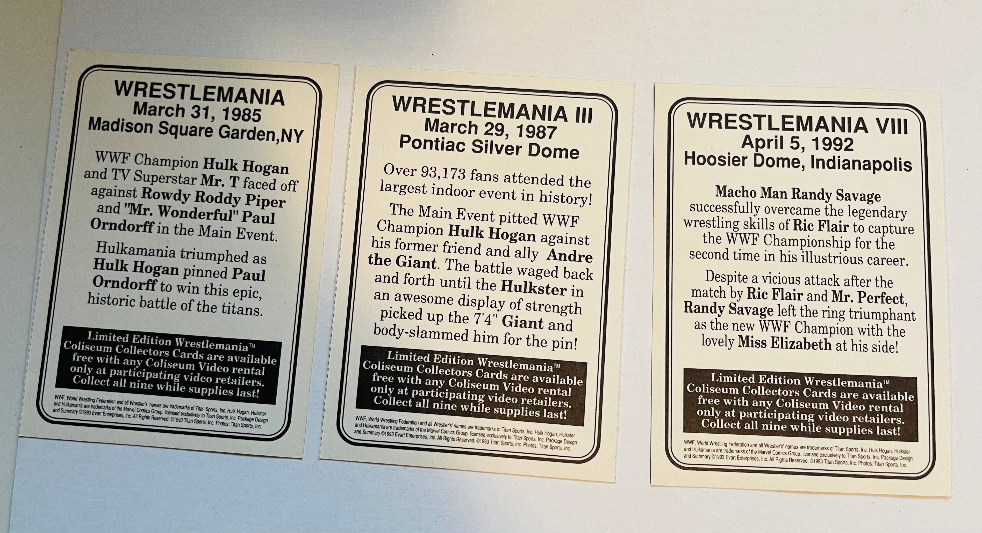 WWF Hulk Hogan vs Andre the Giant 3 cards rare video inserts set 1992