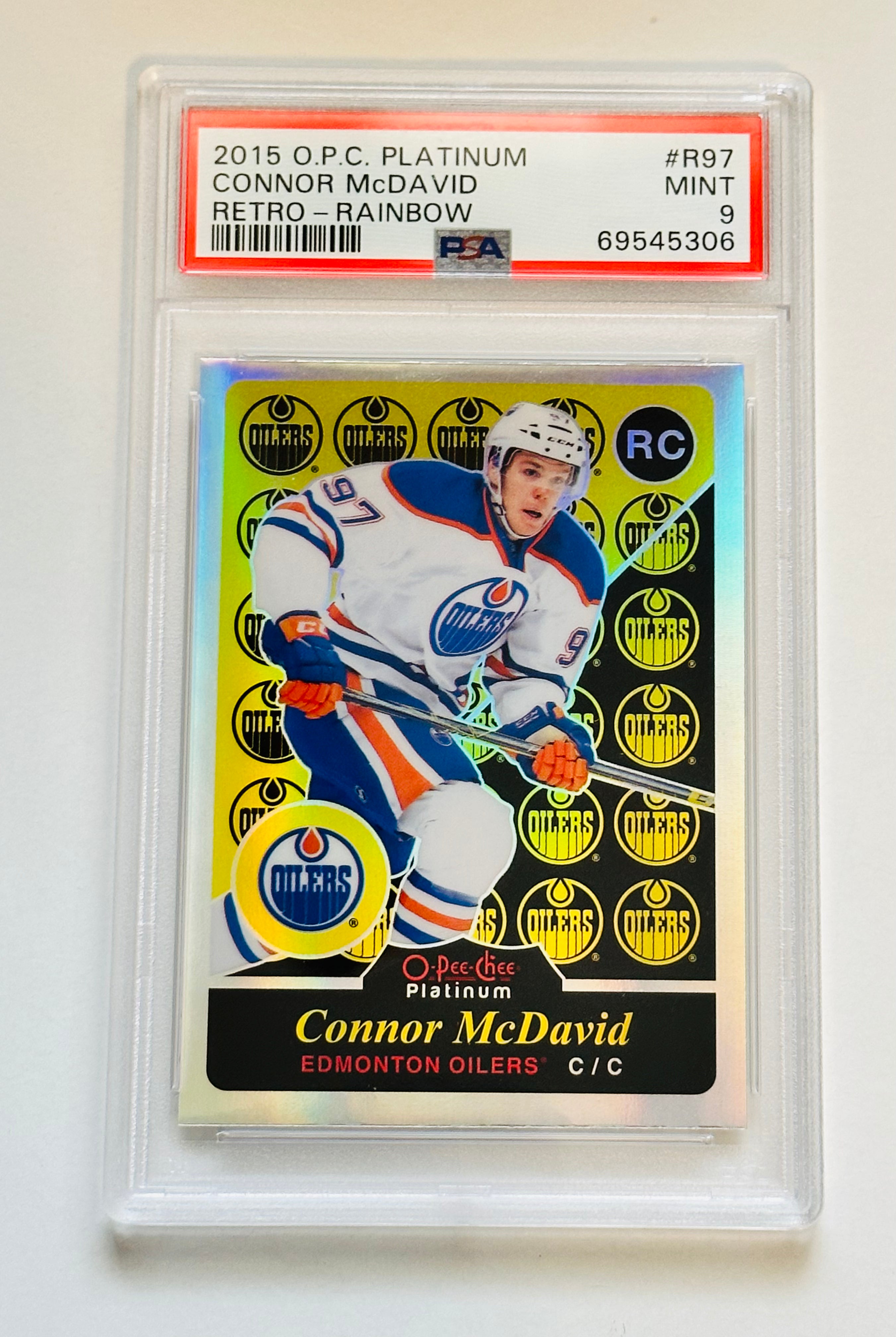 Connor McDavid Opc Platinum Retro Rainbow PSA 9 rookie hockey card 2015