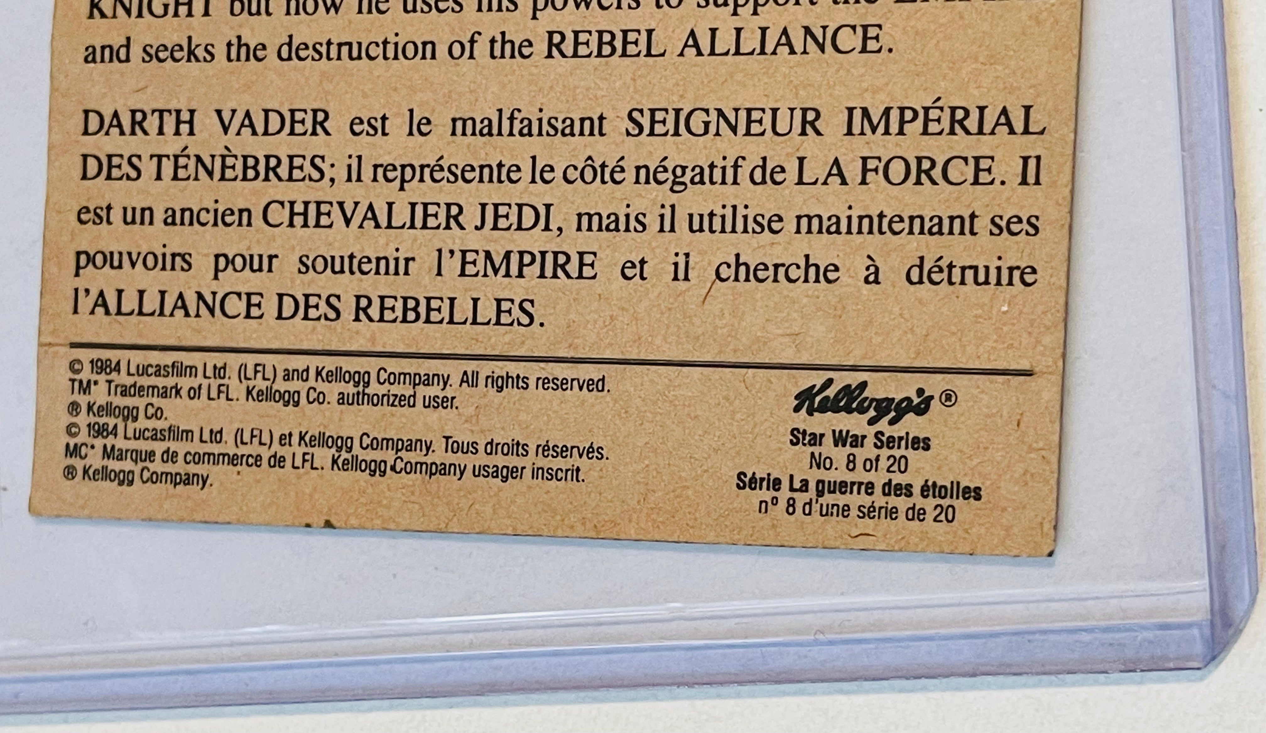 Star Wars Kellogg’s Darth Vader rare French card 1984