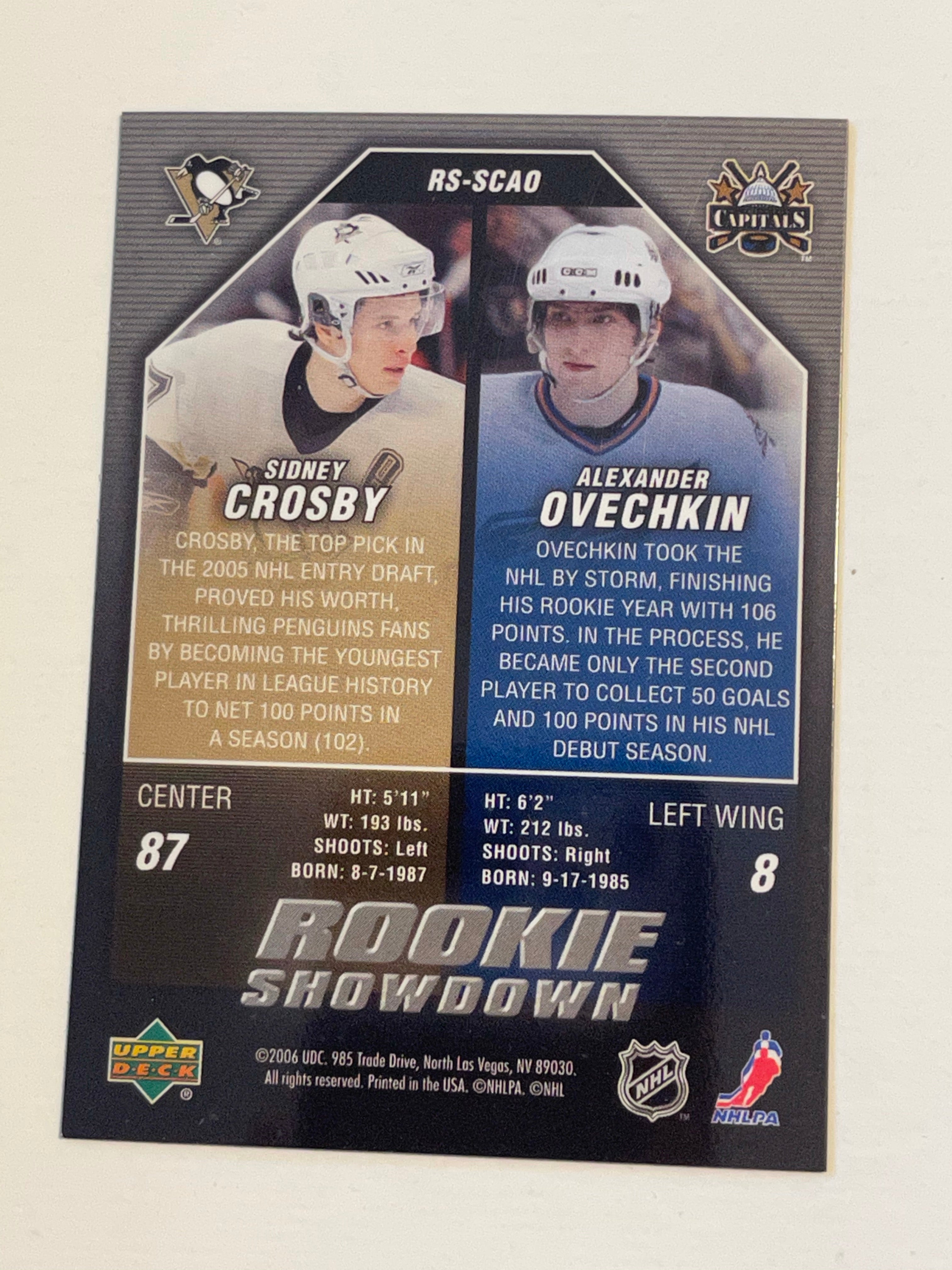 Sidney Crosby/Alexander Ovechkin Upper Deck rookies lenticular hockey Card 2005/06