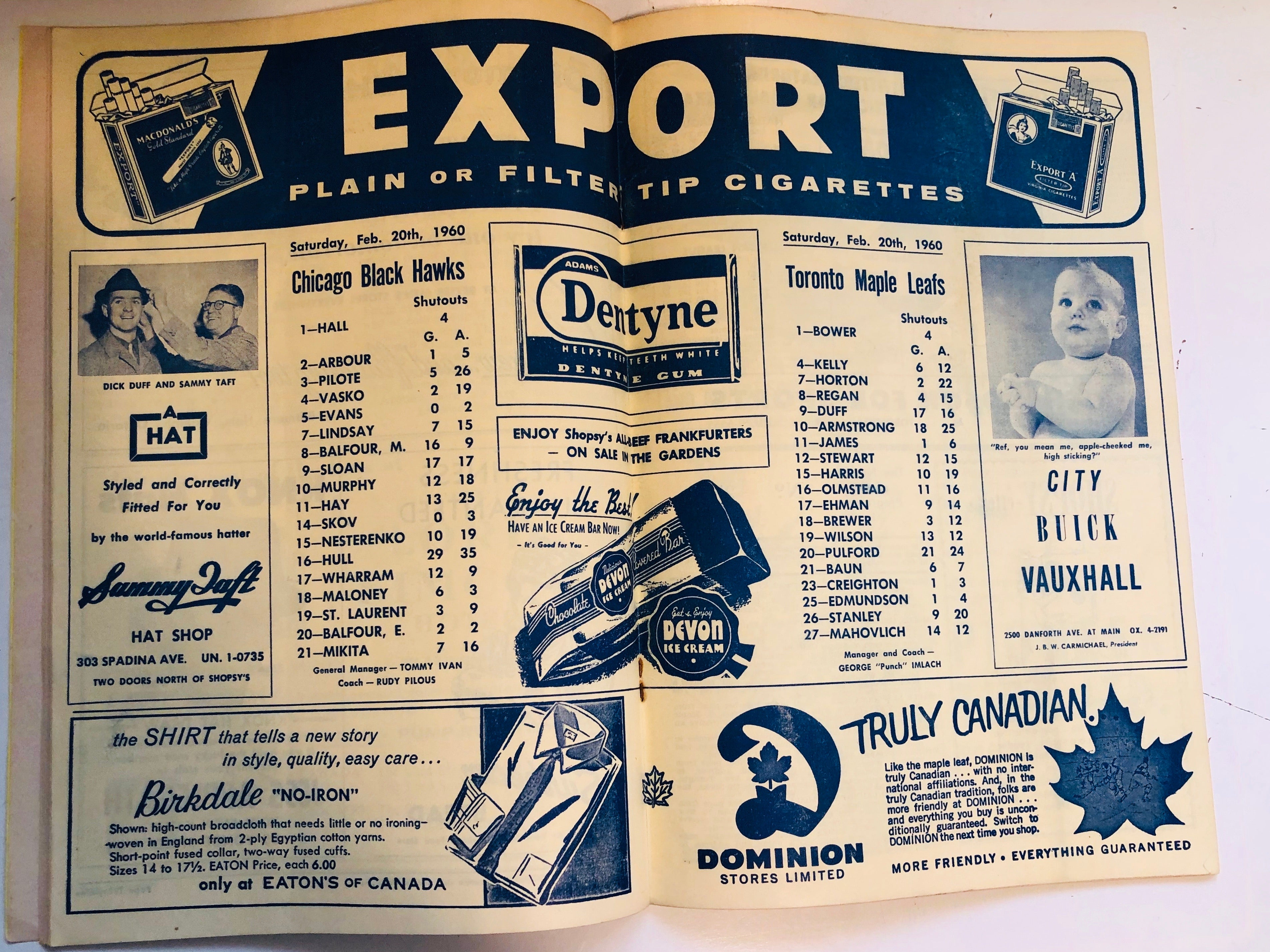 Toronto Maple Leafs hockey game program Feb.20,1960