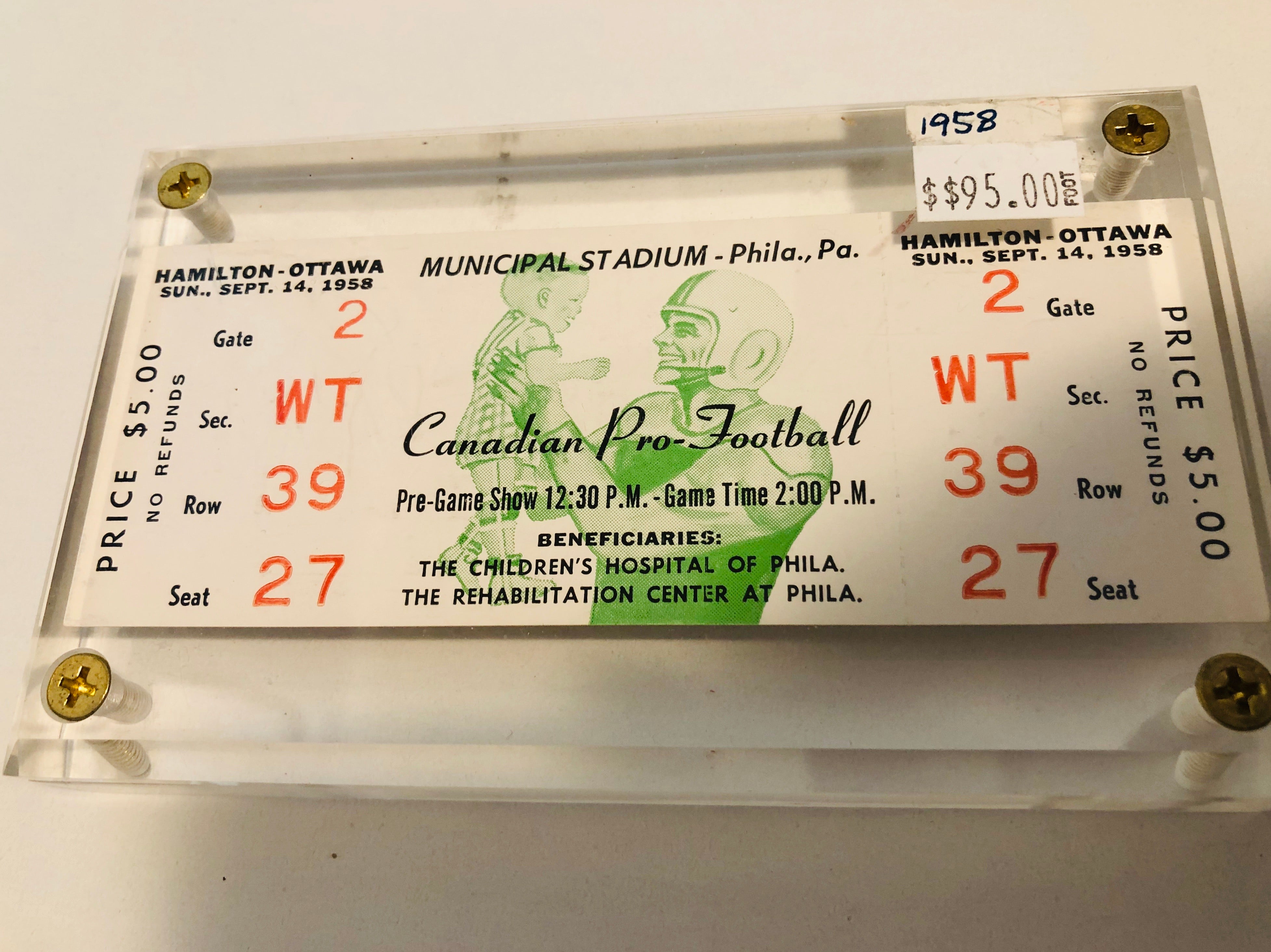 1958 CFL football rare game ticket