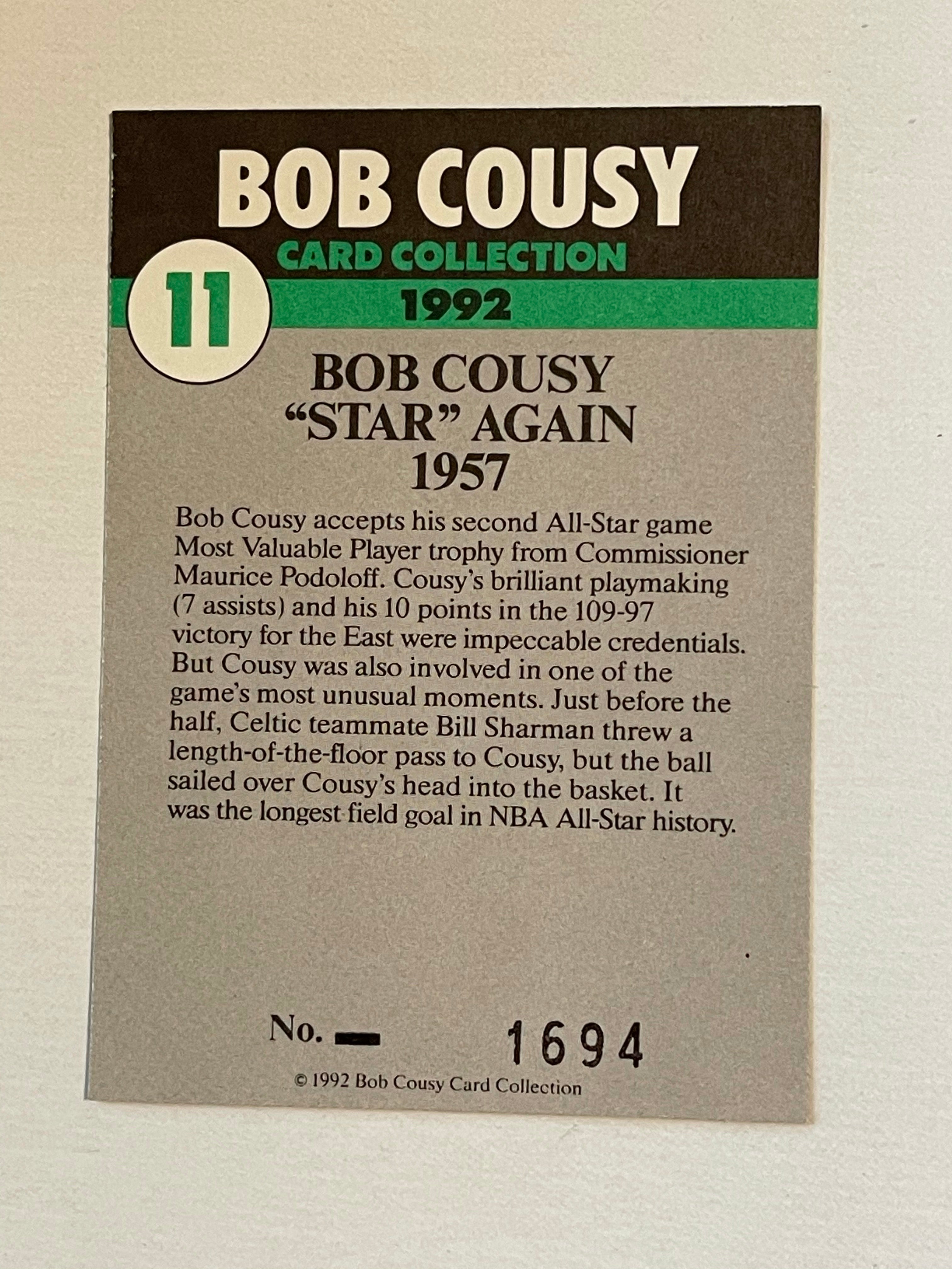 Bob Cousy Boston Celtics basketball legend autograph card with COA