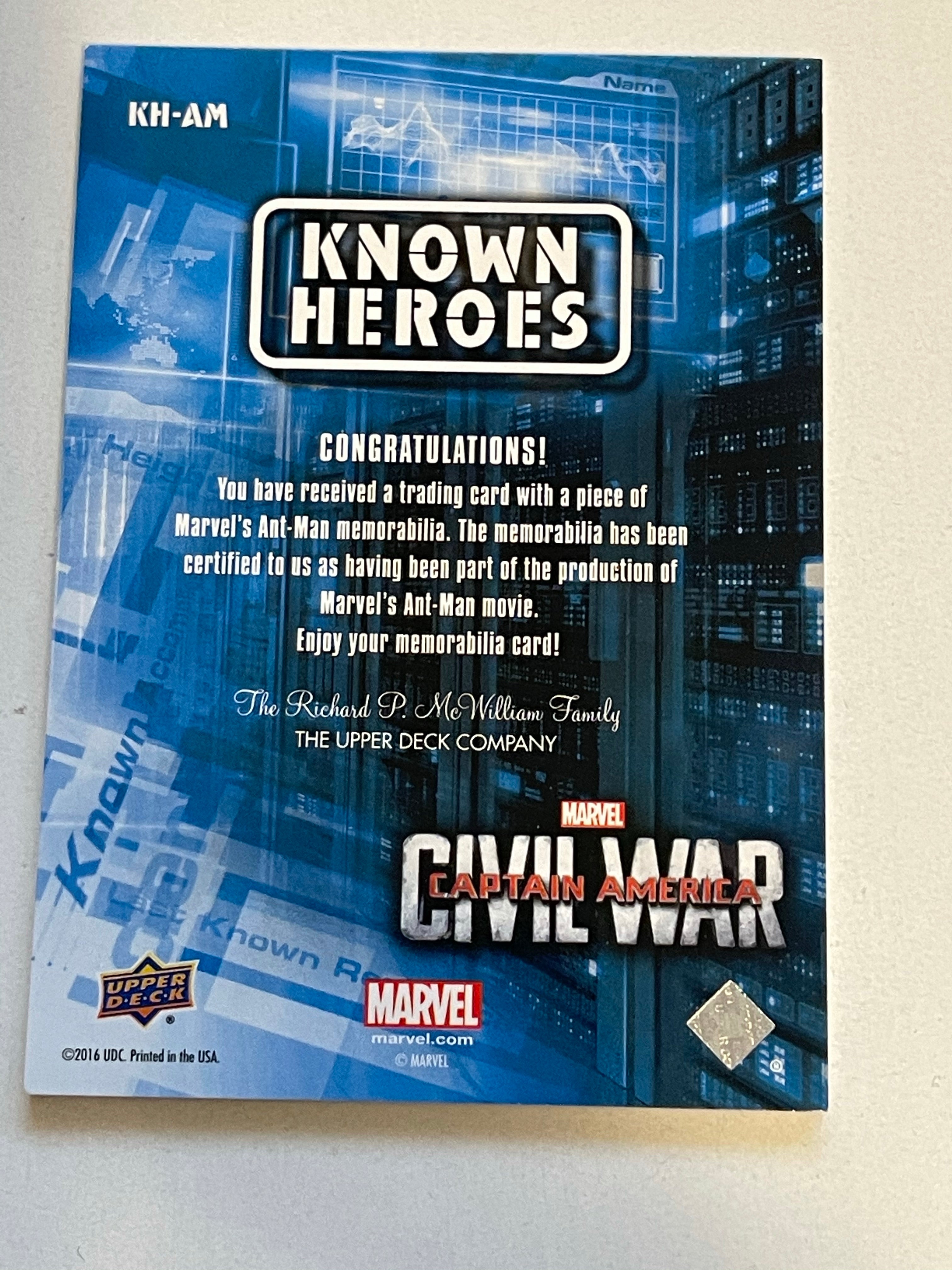 Marvel superheroes movie Ant-Man memorabilia insert card