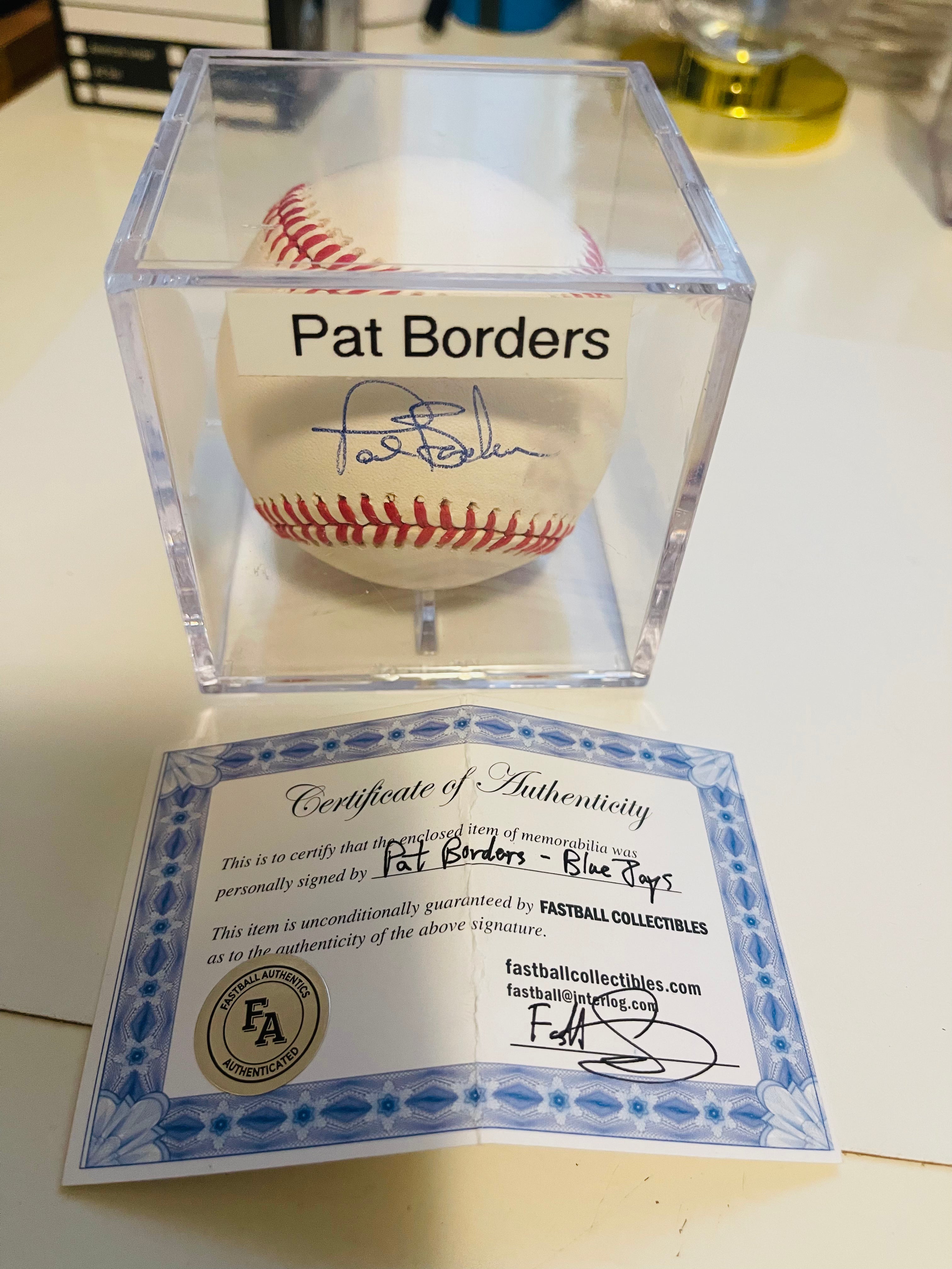 Toronto Blue Jays baseball Pat Borders autograph ball in cube with COA