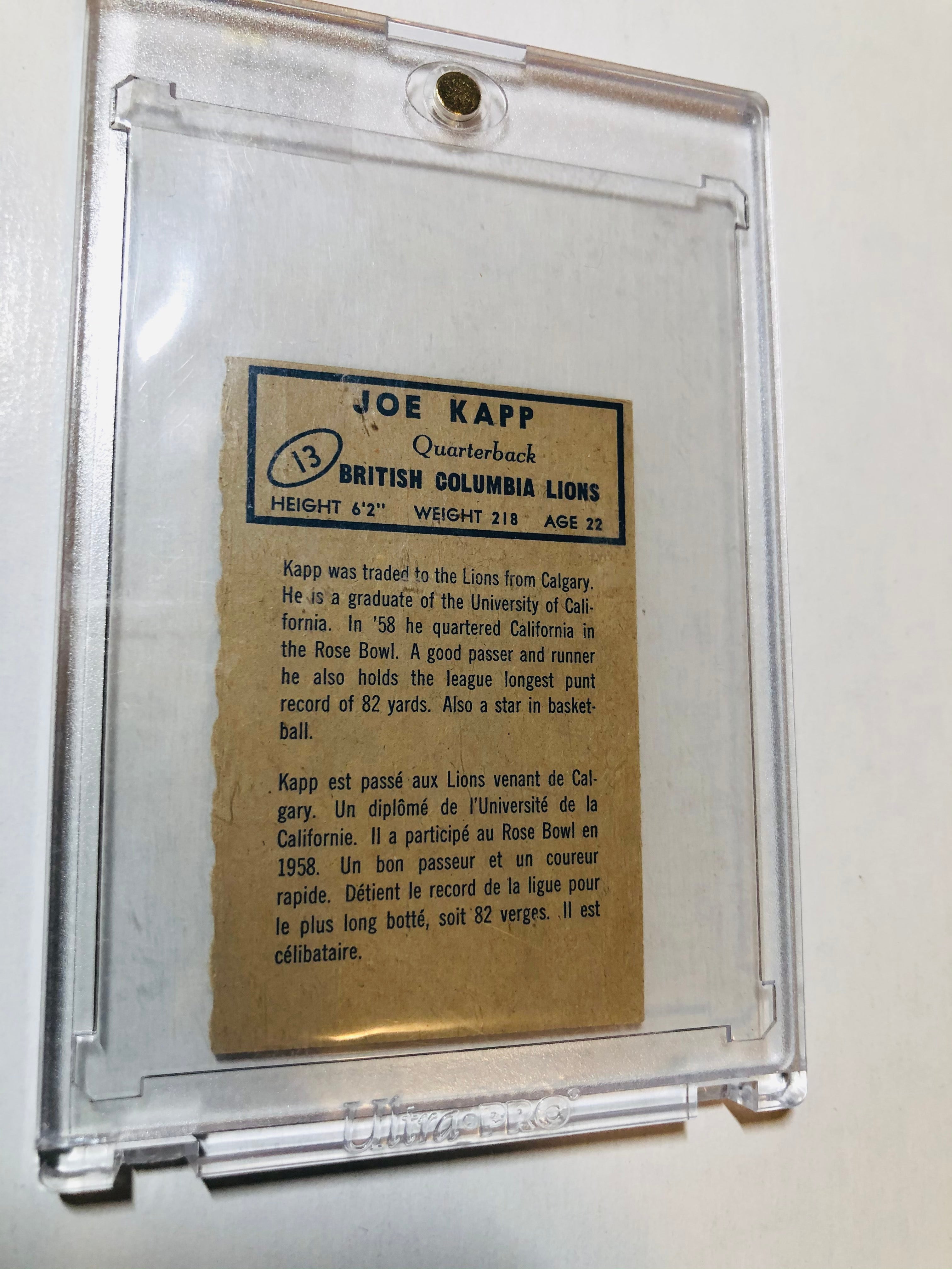 1962 Topps Joe Kapp CFL football card