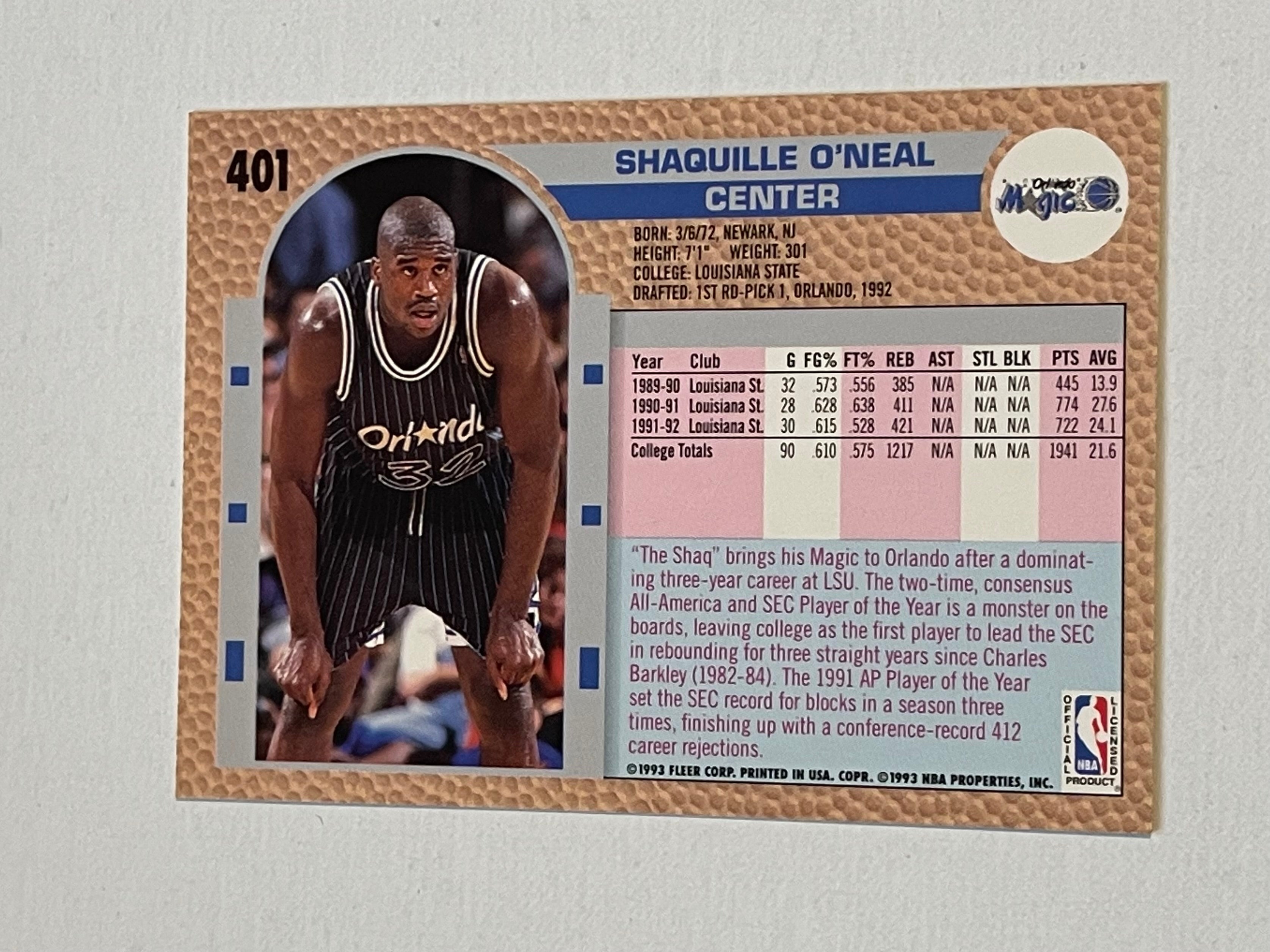 Shaq O’Neal Fleer basketball rookie card 1992
