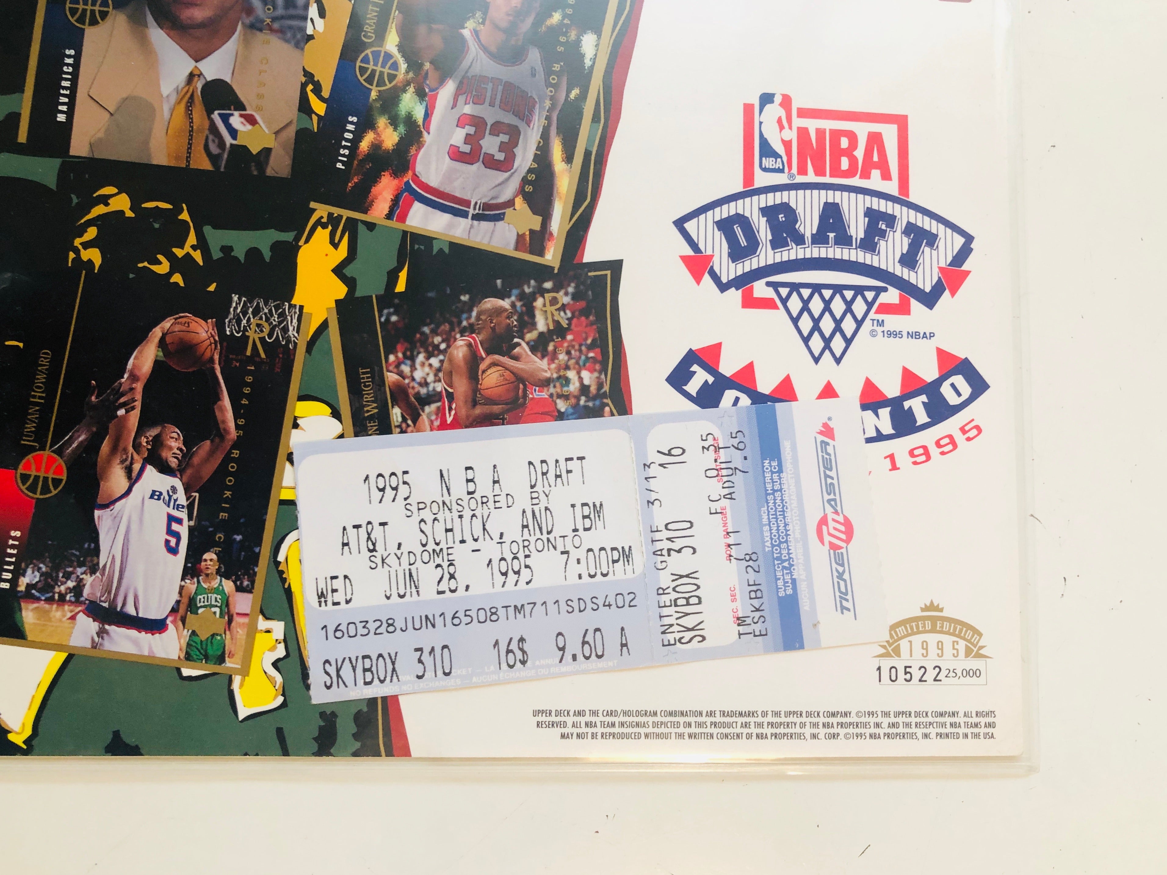 1995 Toronto Raptors draft card card sheet and ticket