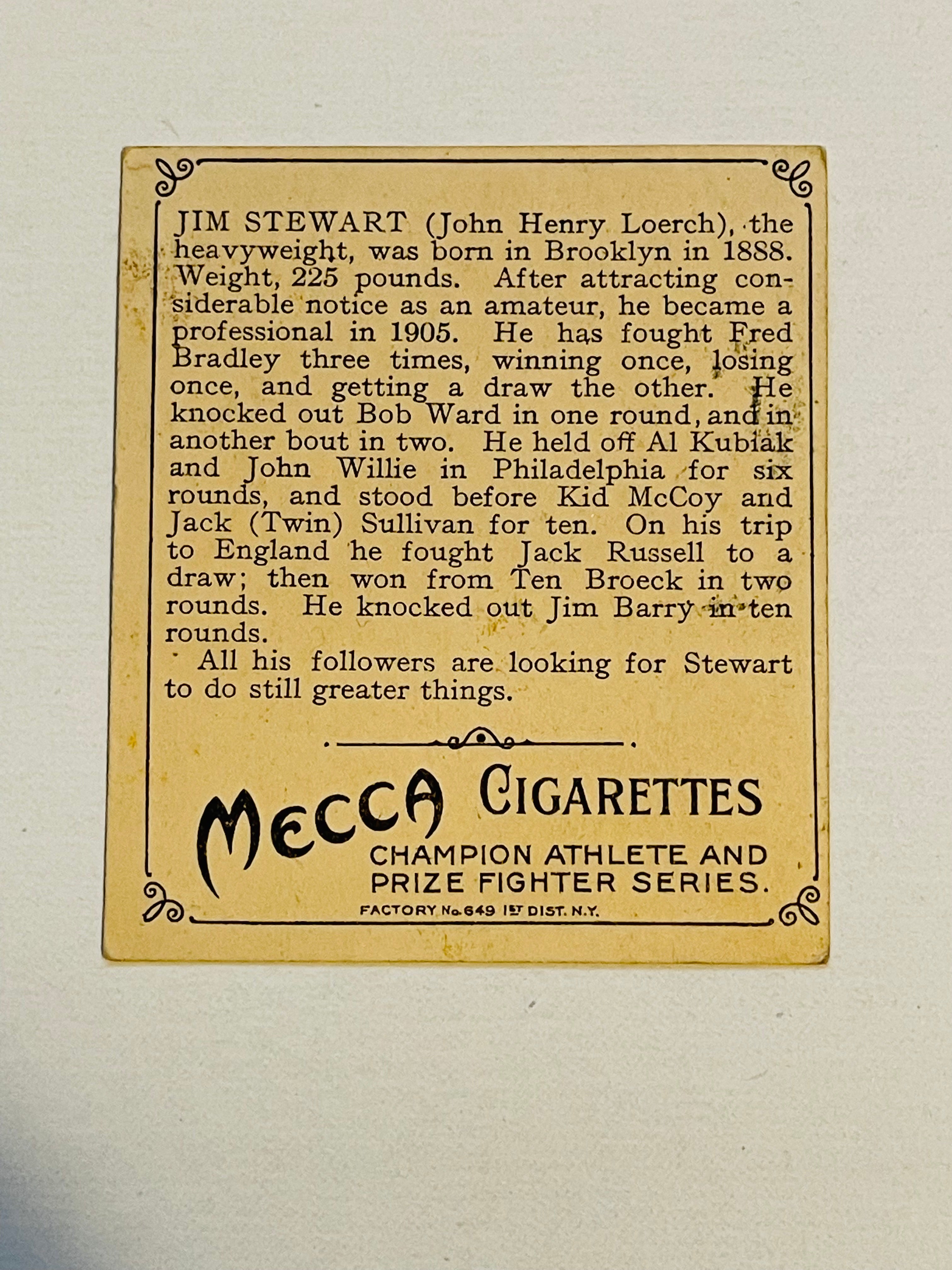 Boxing Jim Stewart Mecca cigarettes rare boxing card 1910