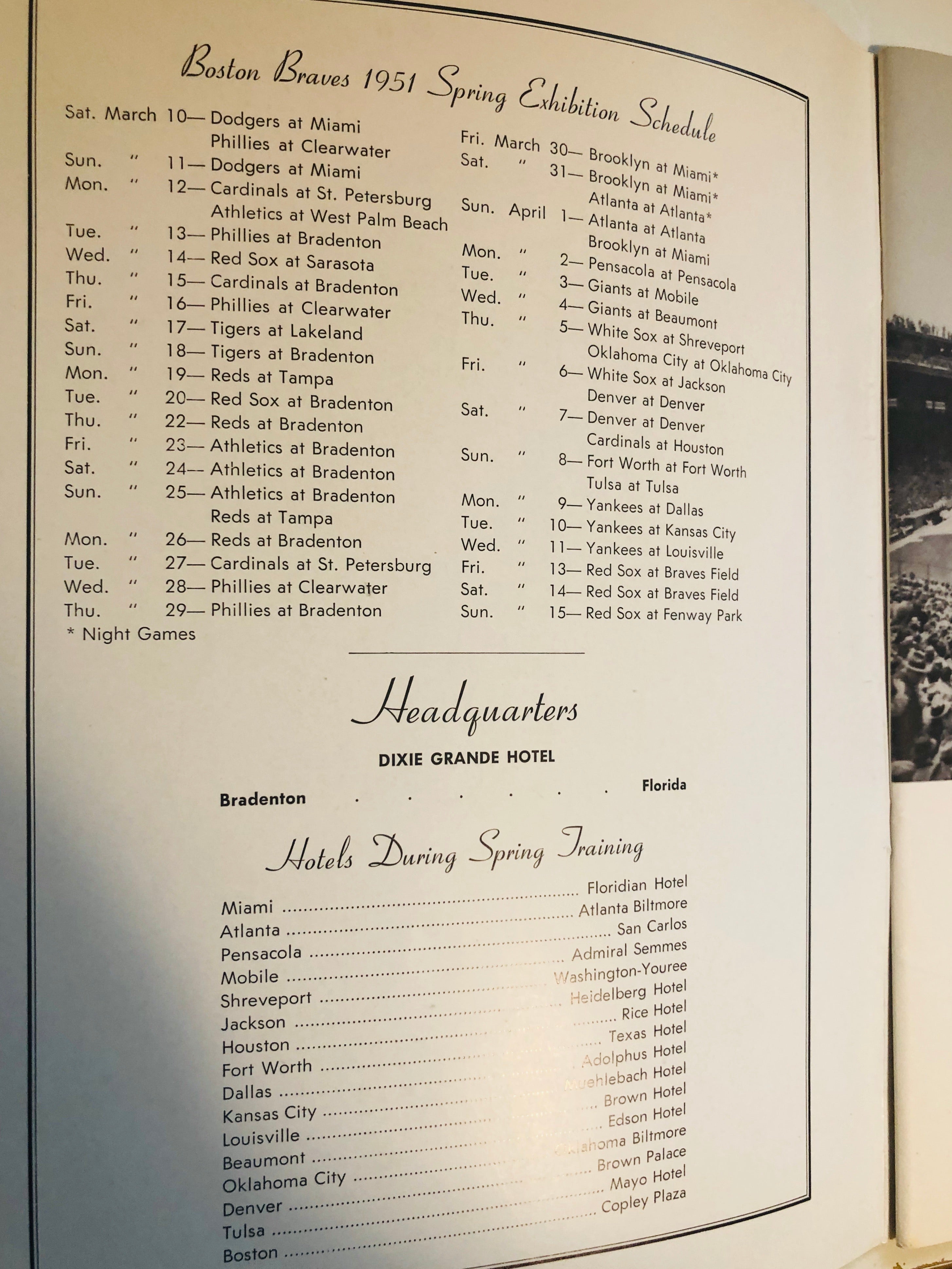 1951 Boston Braves baseball program