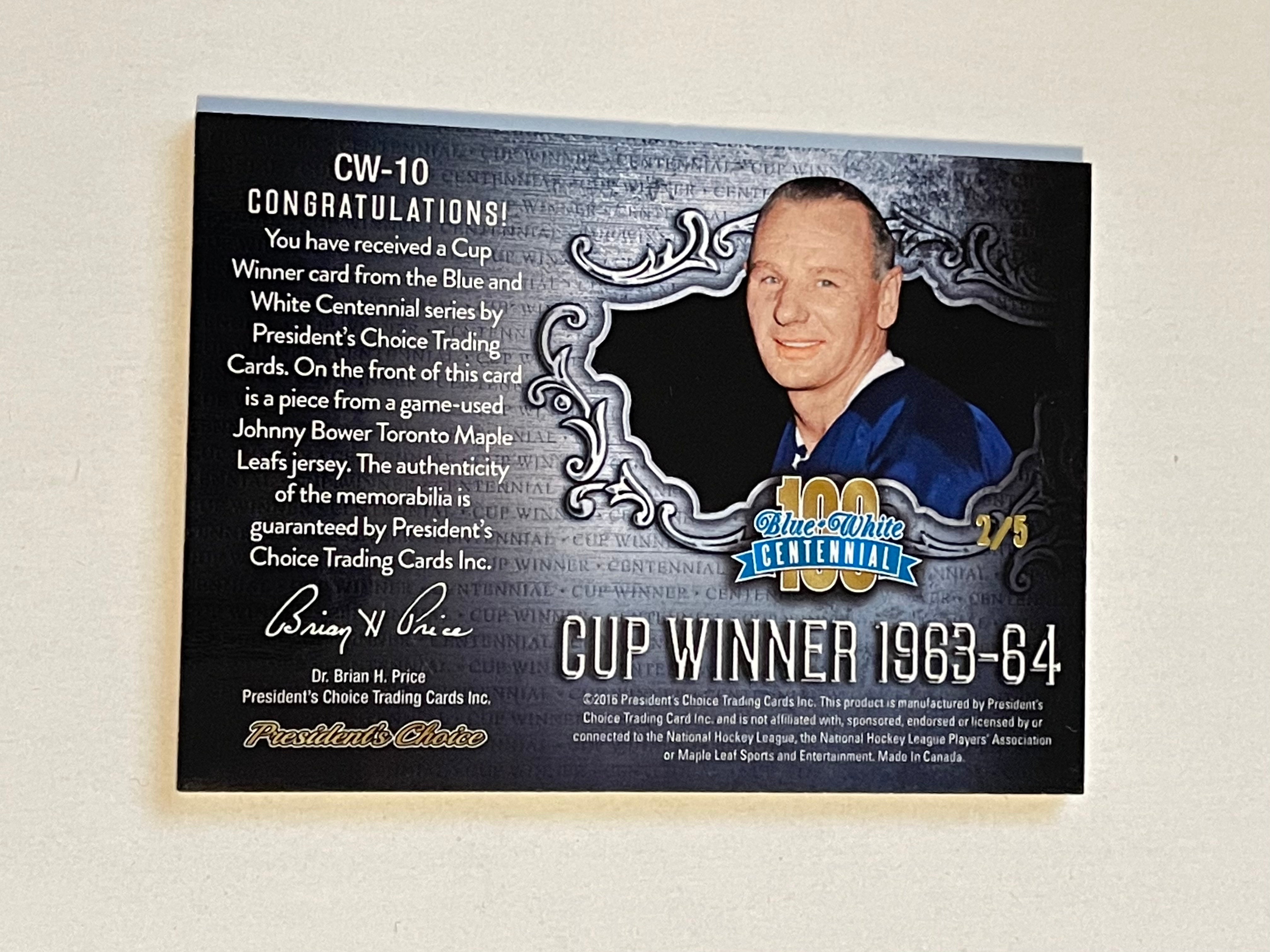 Toronto Maple Leafs Johnny Bower rare memorabilia insert hockey card 2/5