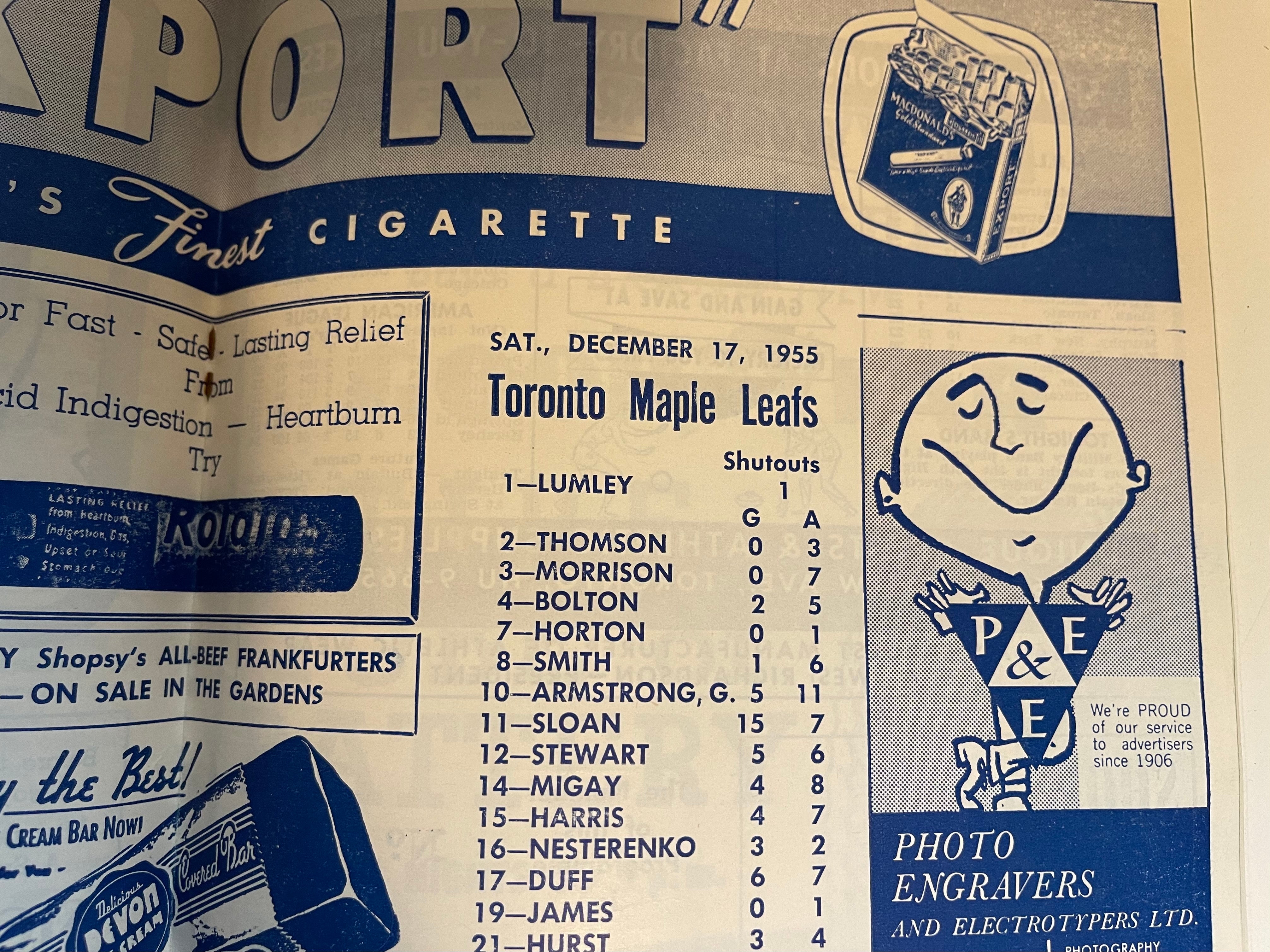 Maple Leaf Gardens rare hockey game program Dec17,1955