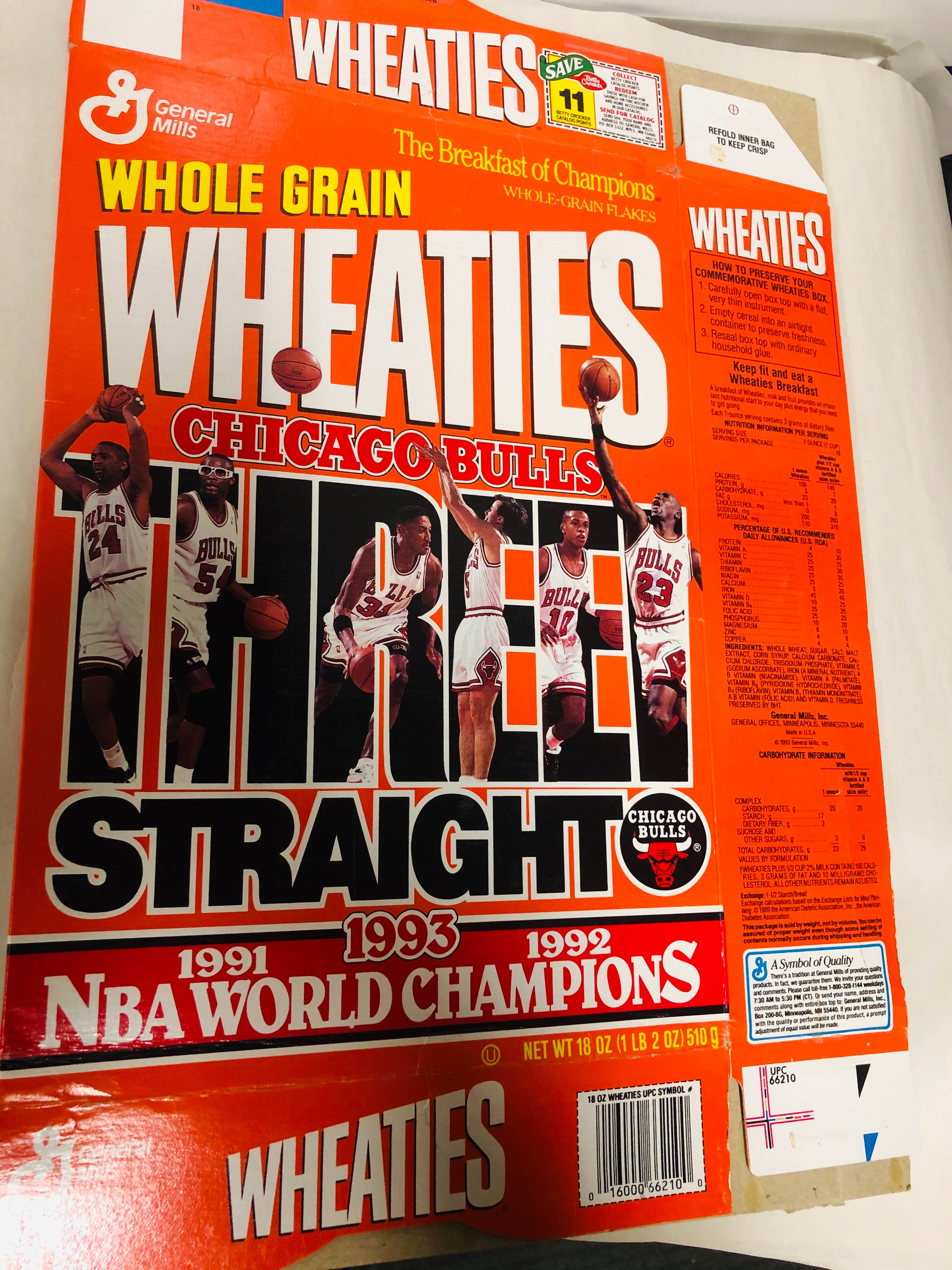 Michael Jordan Chicago Bulls rare Wheaties cereal NBA champions box 1993