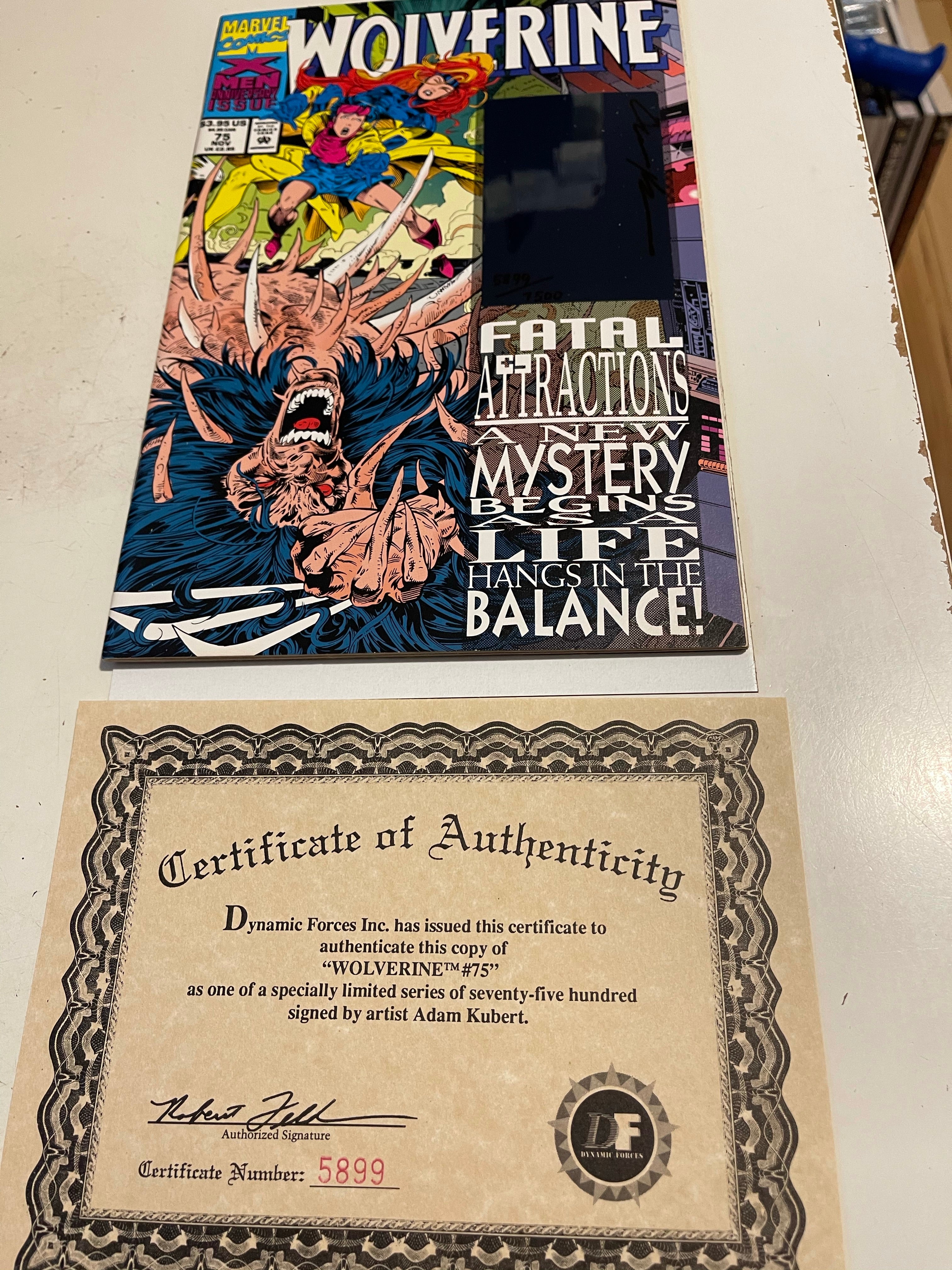 X-Men comic book with autograph hologram card signed by Adam Kubert and COA