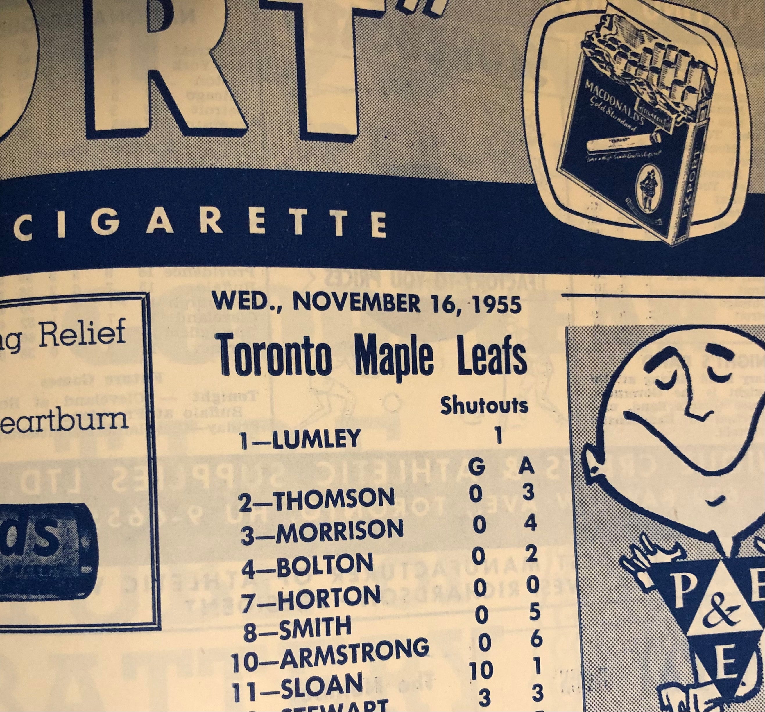Toronto Maple Leafs hockey game program Nov.15,1955