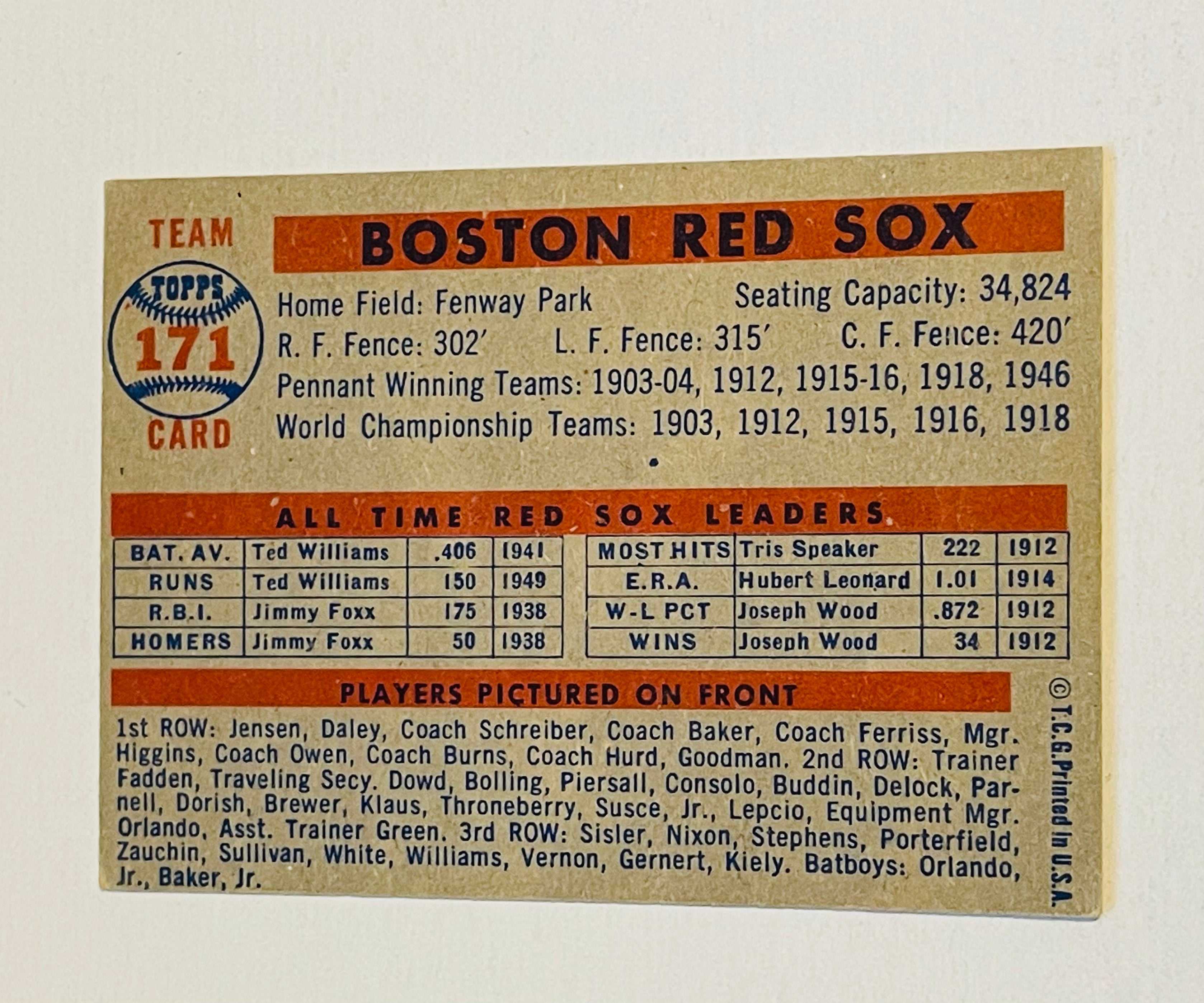 1957 Topps Boston Red Sox high grade team card