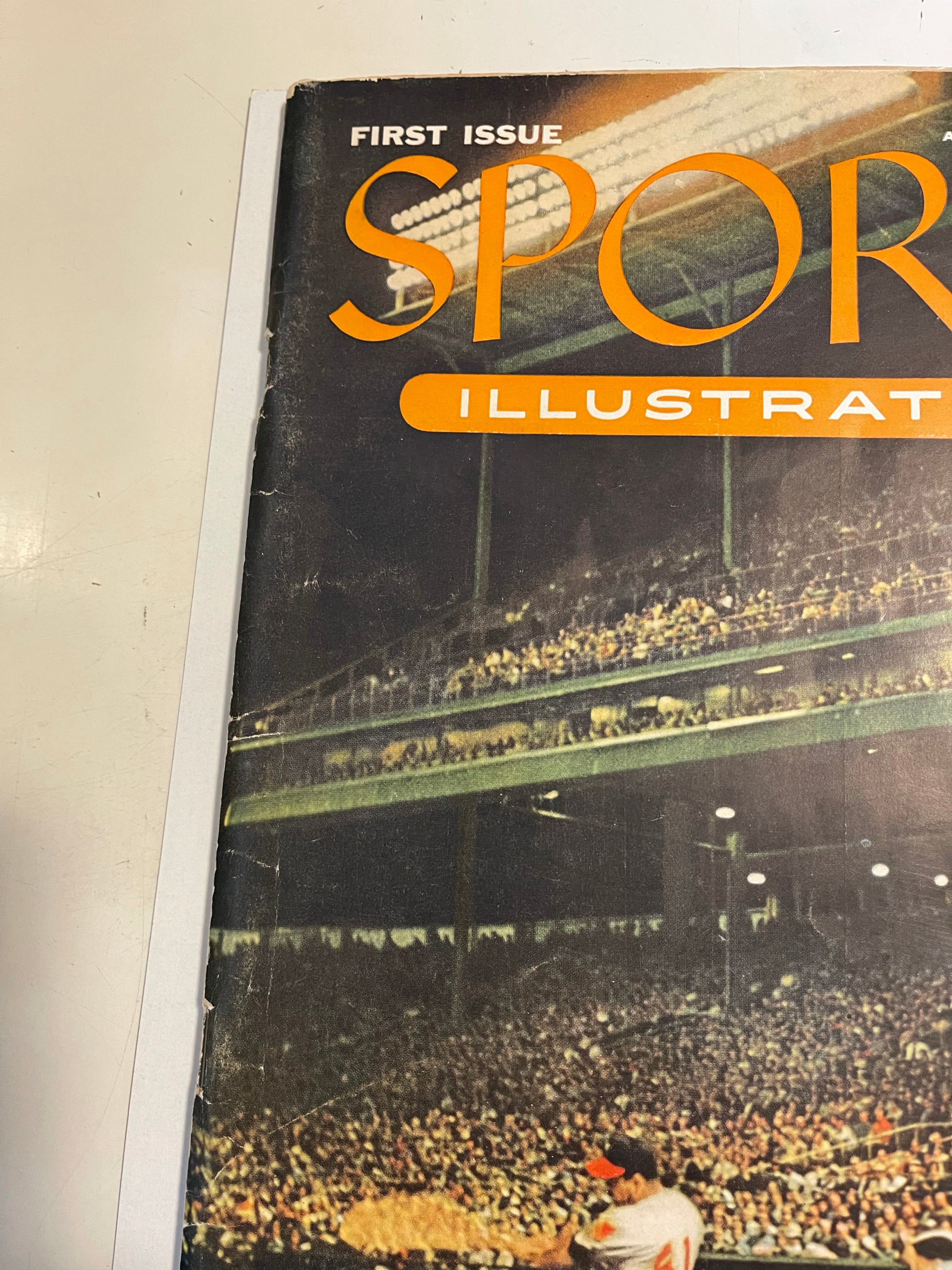 Sports Illustrated #1 rare first issue with Topps baseball cards sheet 1954